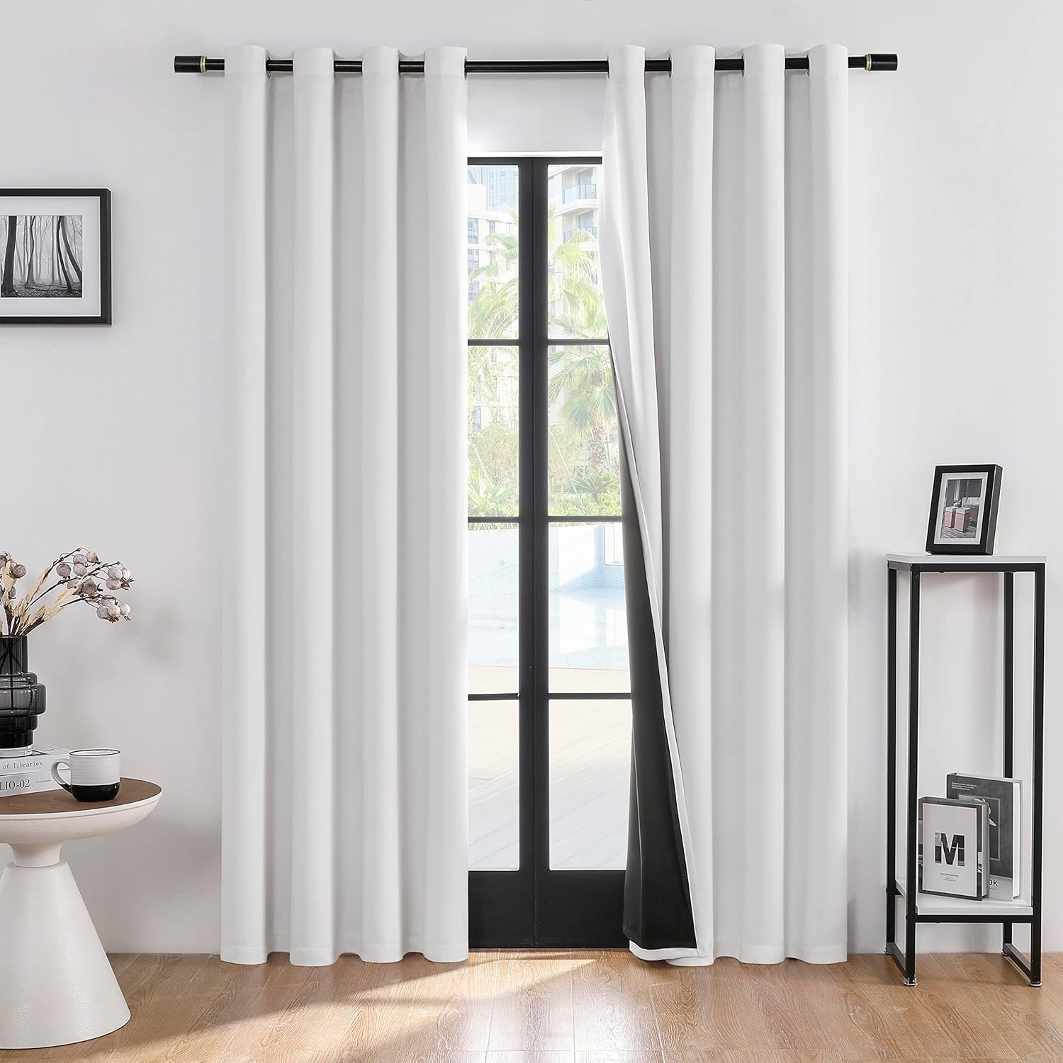 Blackout Curtains 96″ – Thermal Triple-Weave Grommet Panels, White 2-Pack