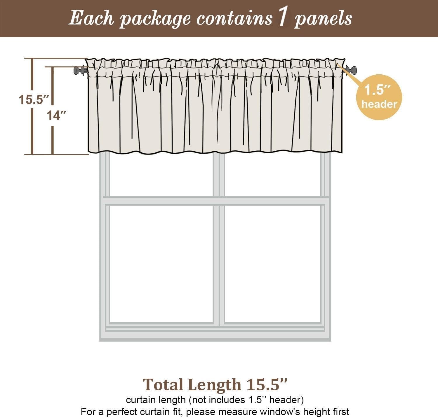 Sheer Valances for Windows 2 Pack, Small Window 42″W x 14″L (Pack of 2) Taupe