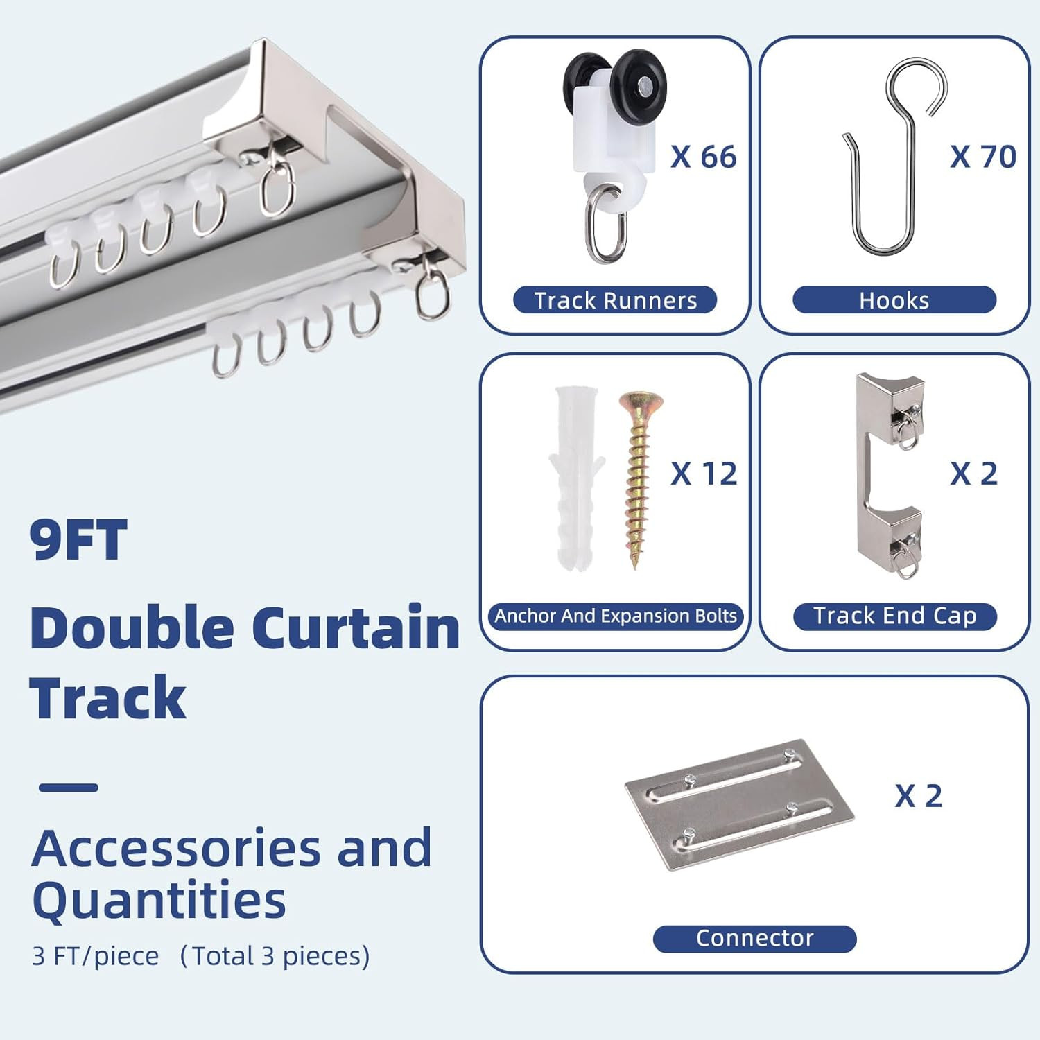 Ceiling Curtain Double Track Set 9FT Silent Heavy Duty Double Curtain Track Ceil