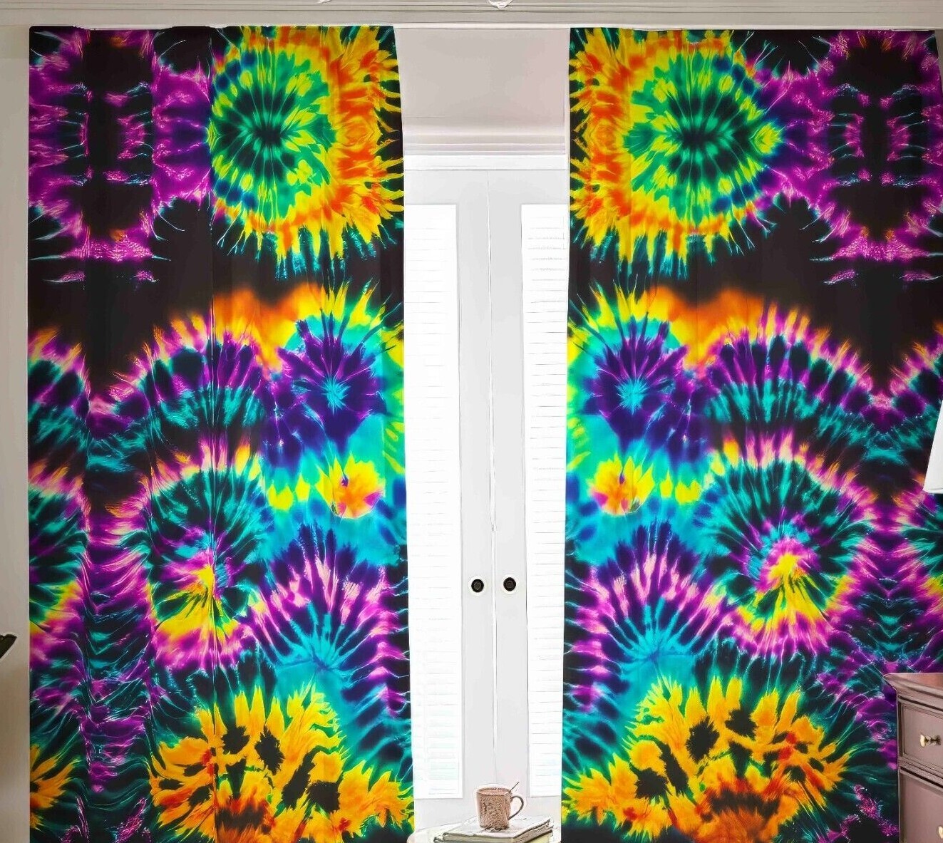 Rainbow Tie Dye Blackout Curtains Drapes Shades 2 Panel Set Psychedelic Blue