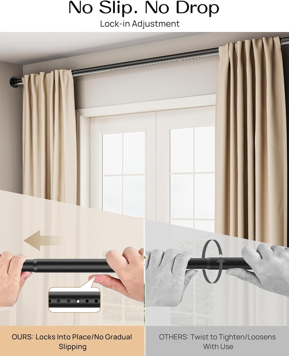 Extra Long Tension Curtain Rod No Drill by , 82–123 Inch Heavy Duty Tension Rod