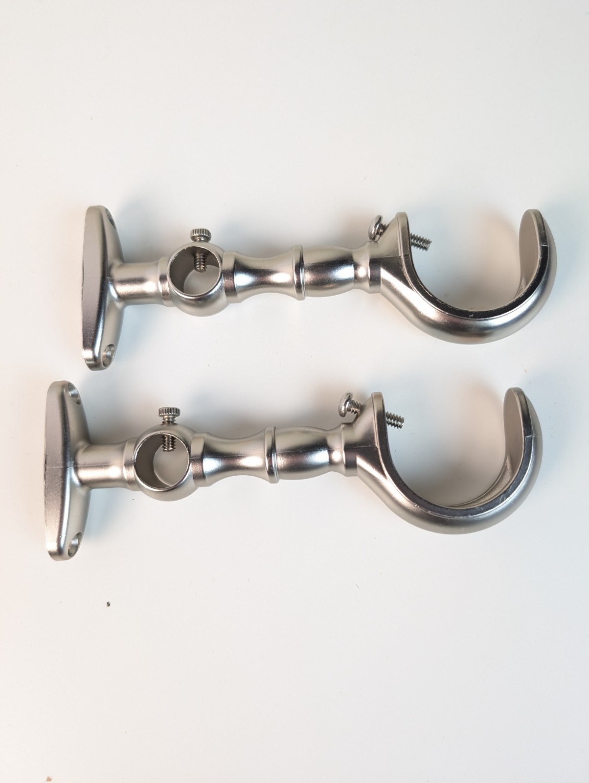 Set Of 2 Satin Chrome Curtain Pole Rod Double Brackets 5/8″ & 1 5/8″ Zink Alloy