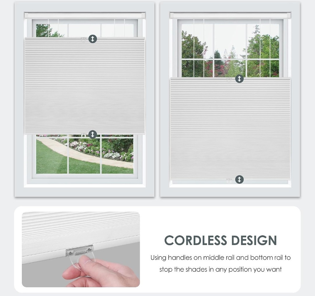LazBlinds No Drill Cordless Cellular Shades, 32″ W x 64″ H, Dark Coffee