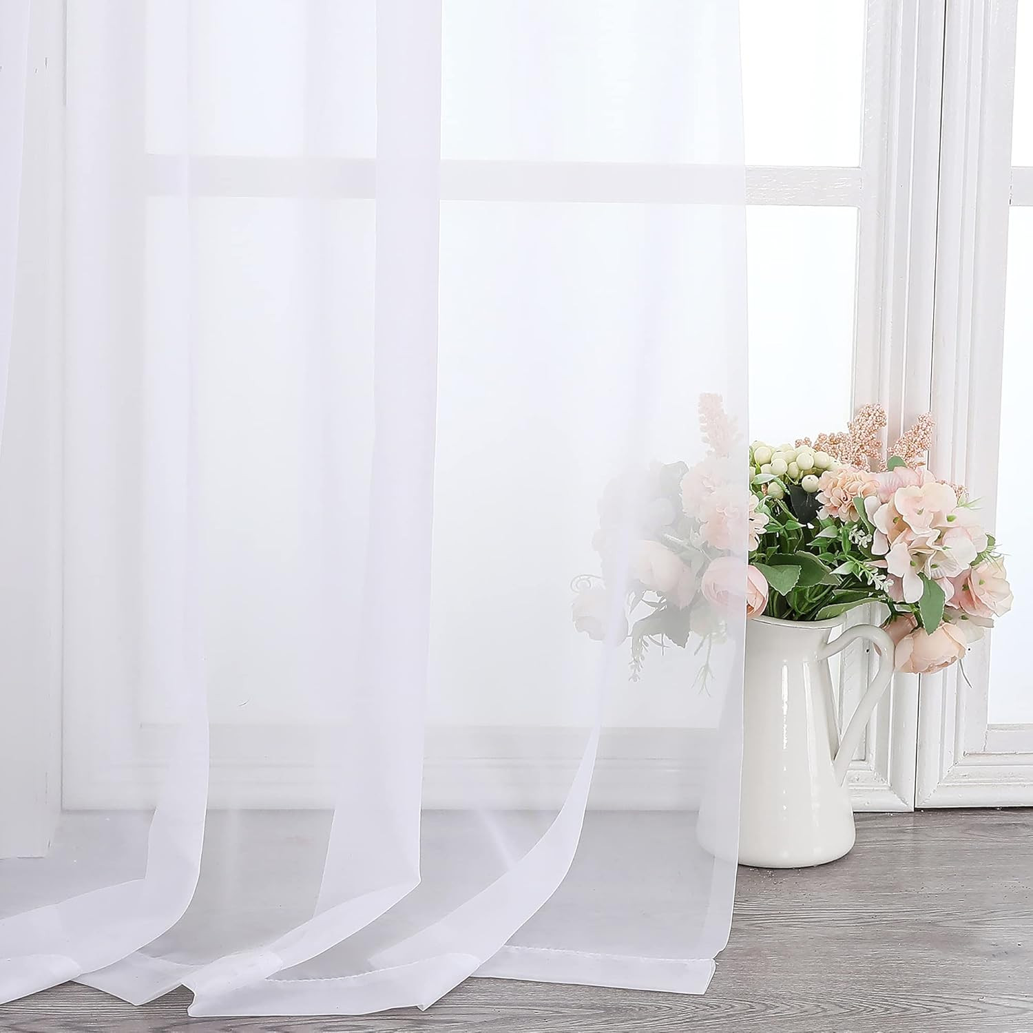 Sheer White Curtains 120 Inches Long, Extra Long Rod Pocket Solid Color Window S
