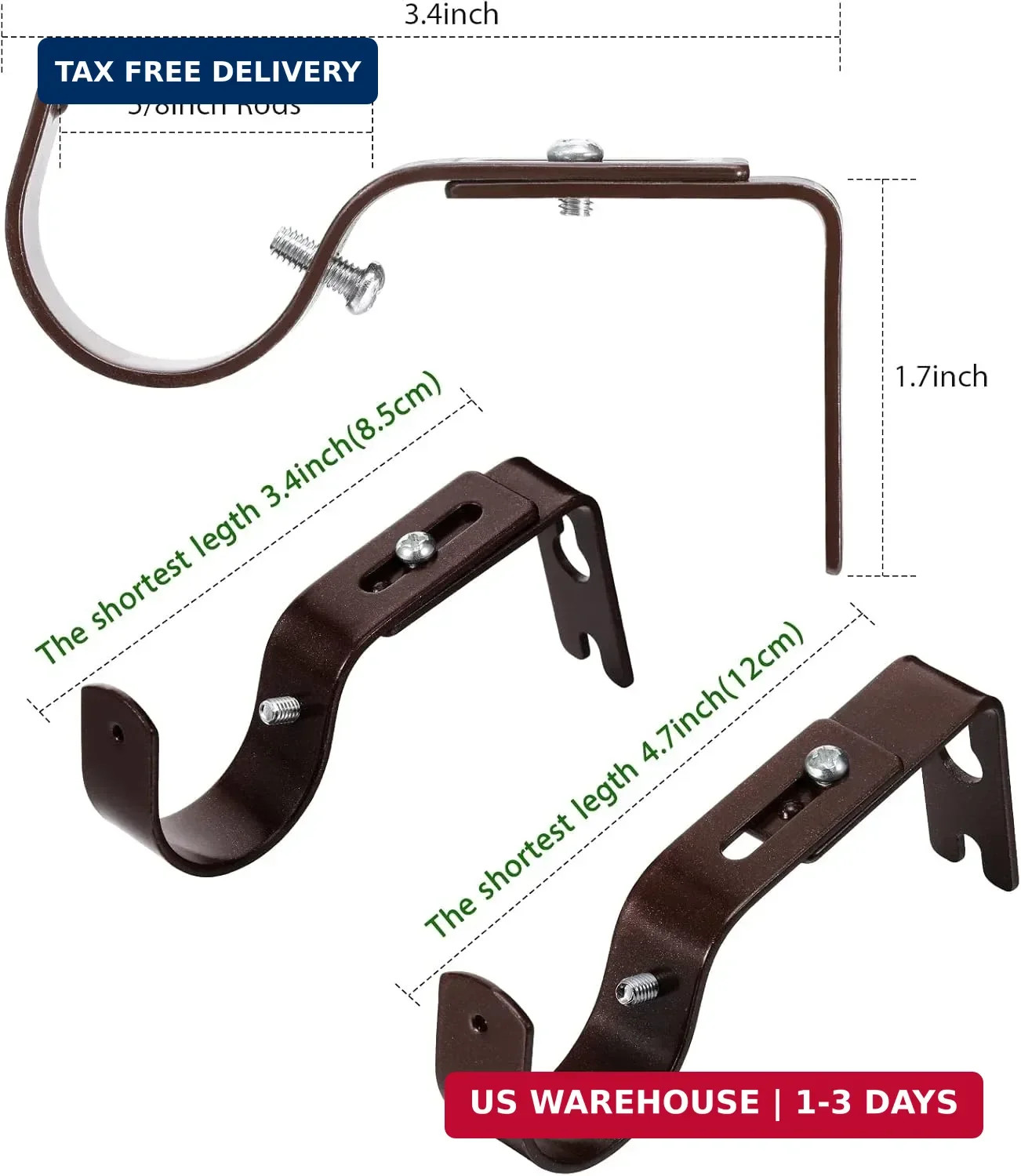 Frienda 4 Pcs Adjustable Curtain Rod Brackets Curtain Holders for 1 Inch Rod, He