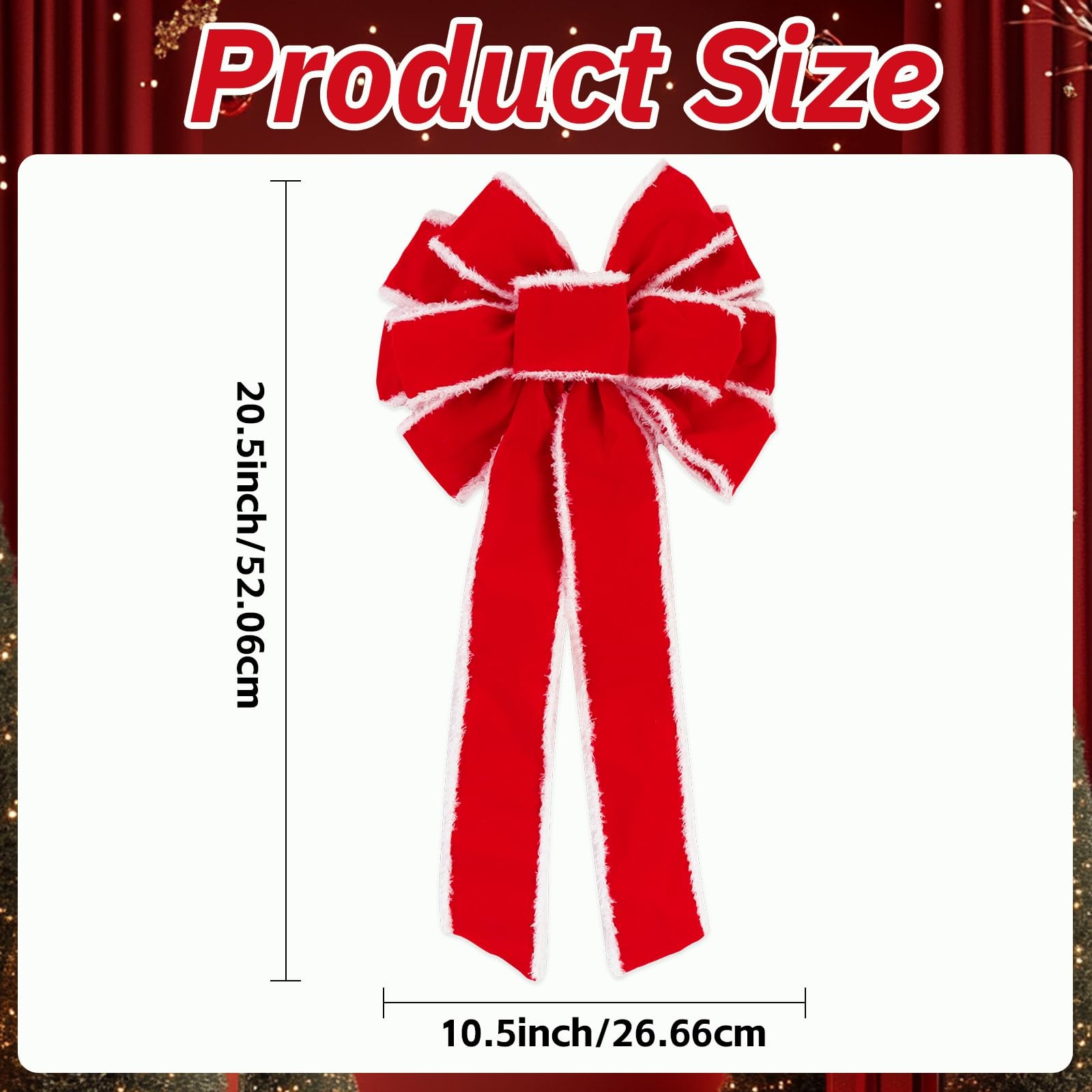 Large Christmas Bows 10.5X20.5 Red Velvet Tree Topper Wreath Holiday 1 Pack