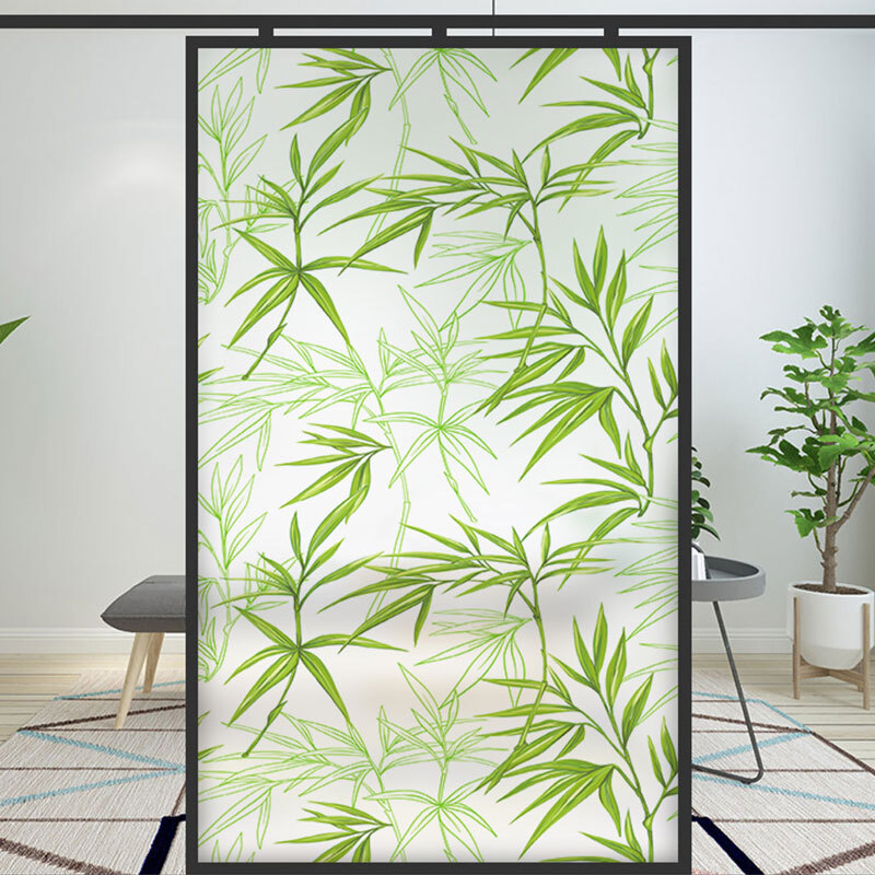 Bamboo Stained Glass Films Windows Film Static Cling Decor Chinese Style