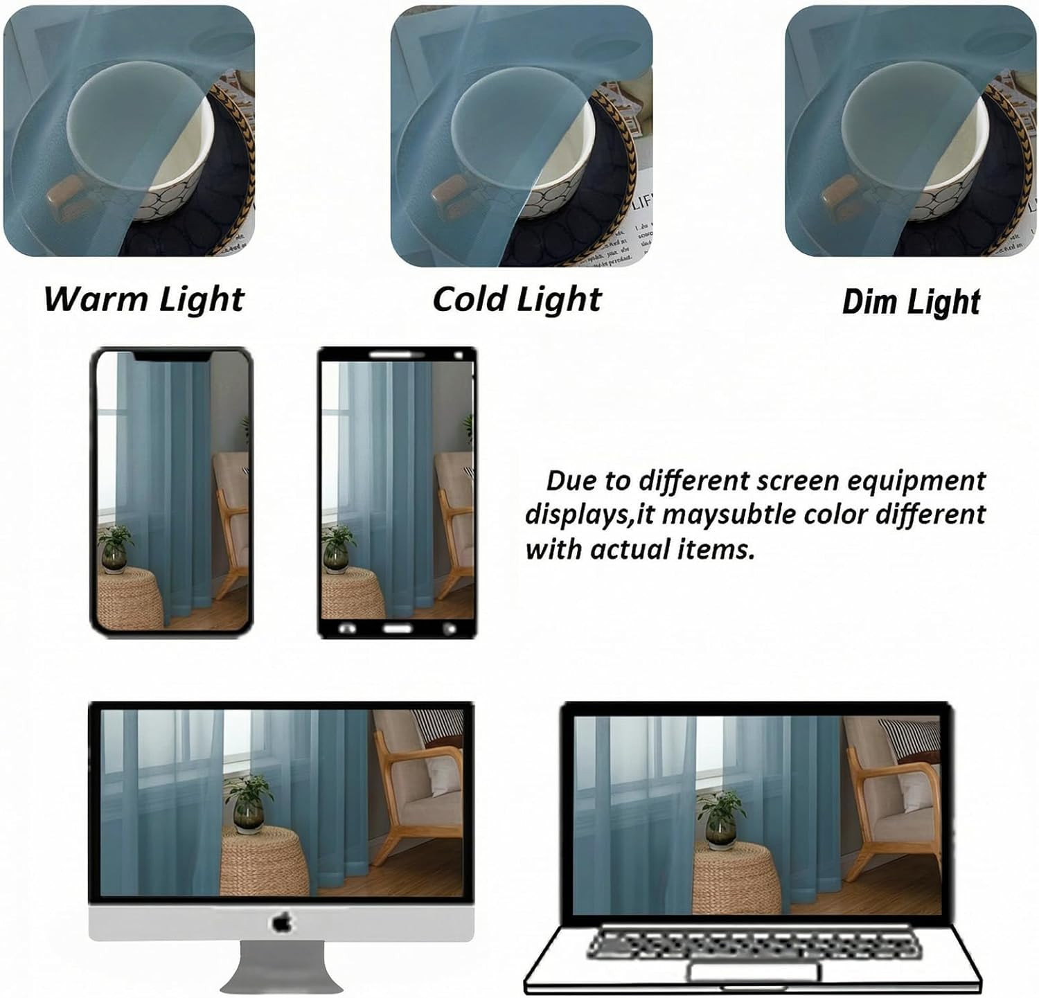 Dusty Blue Sheer Curtains 54 Inch Length for Bedroom – Light Filtering Short Cur