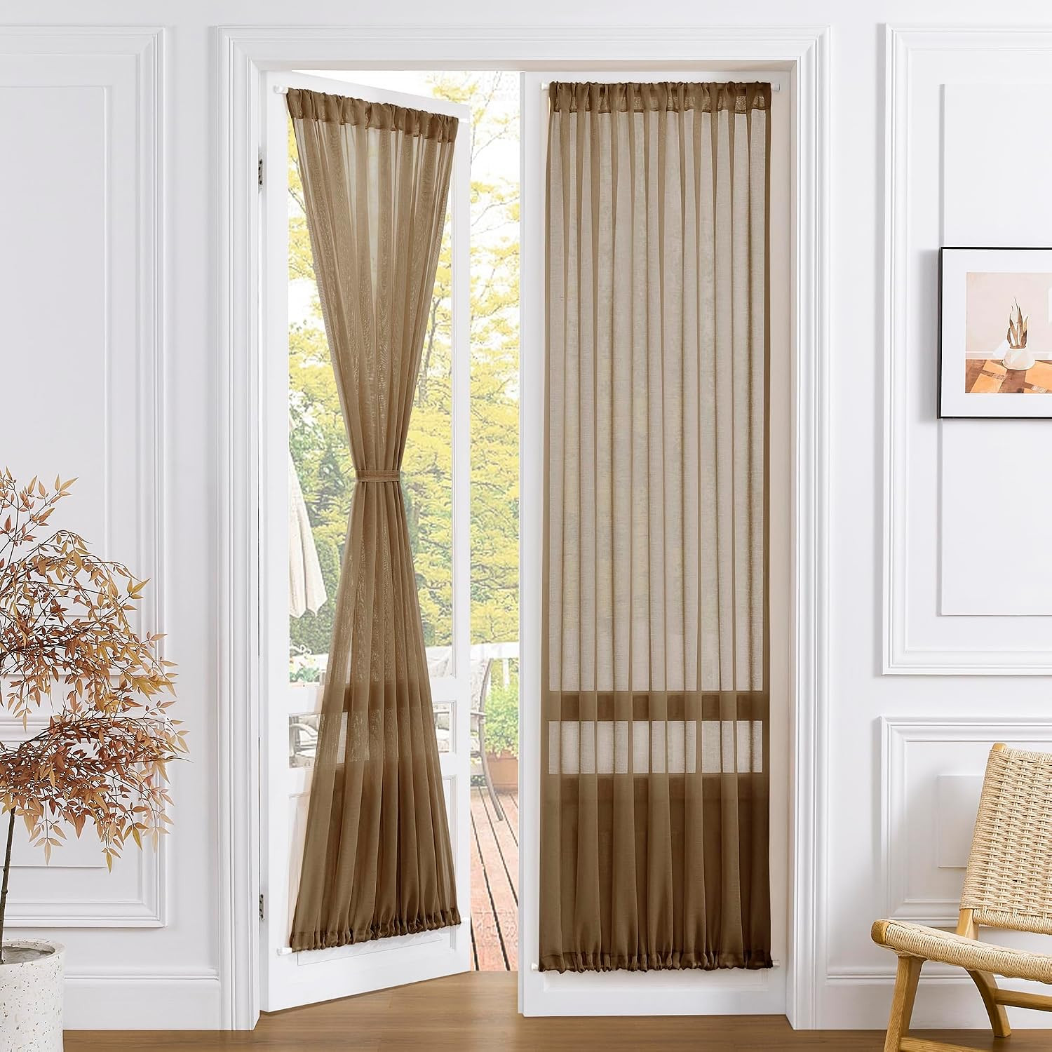 Sheer Door Curtains Closet Linen Textured Curtains Sheer Doorway Light Filtering