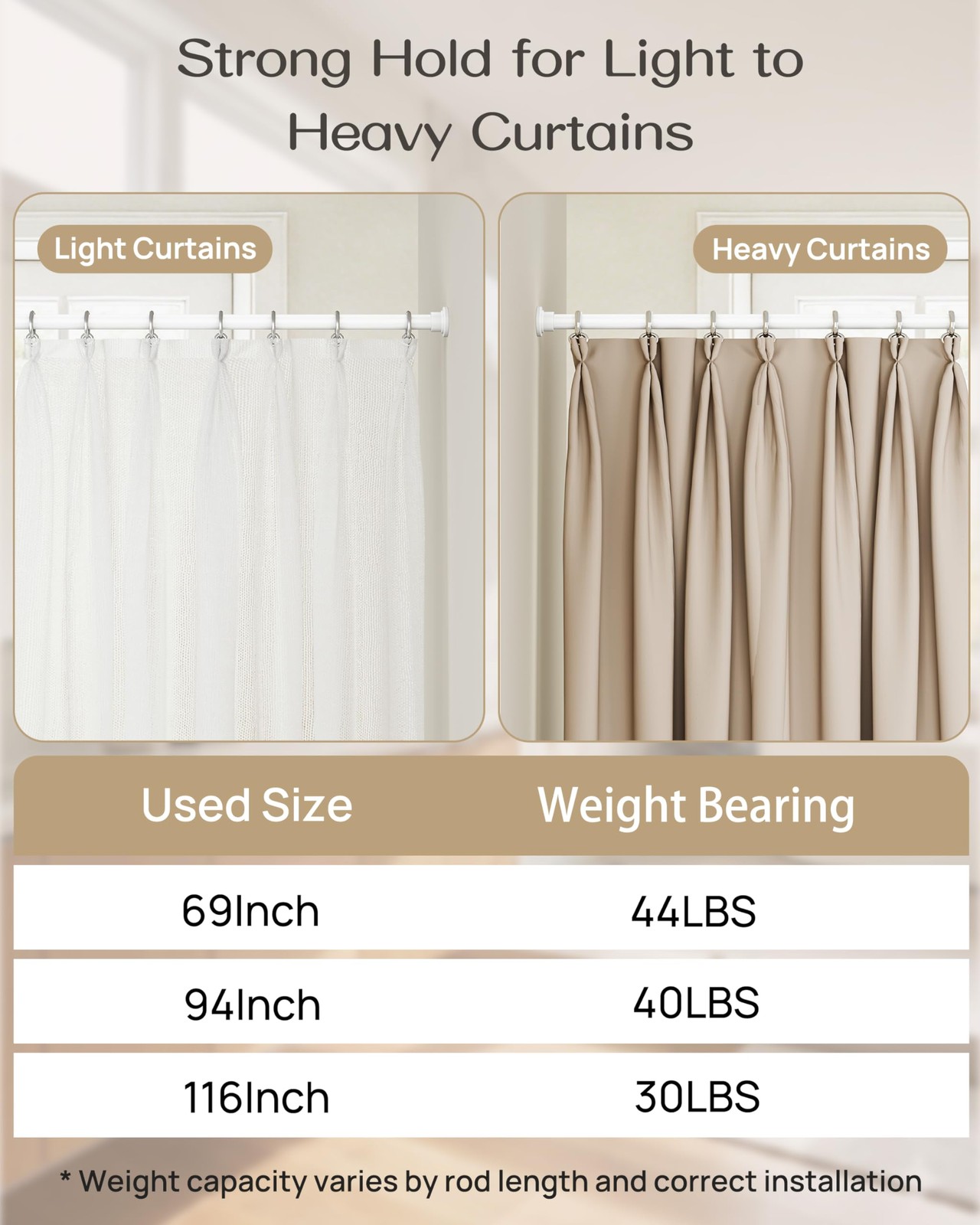 “EZFurni Heavy Duty Tension Rod 42-123″” – No Drill Room Divider, White”