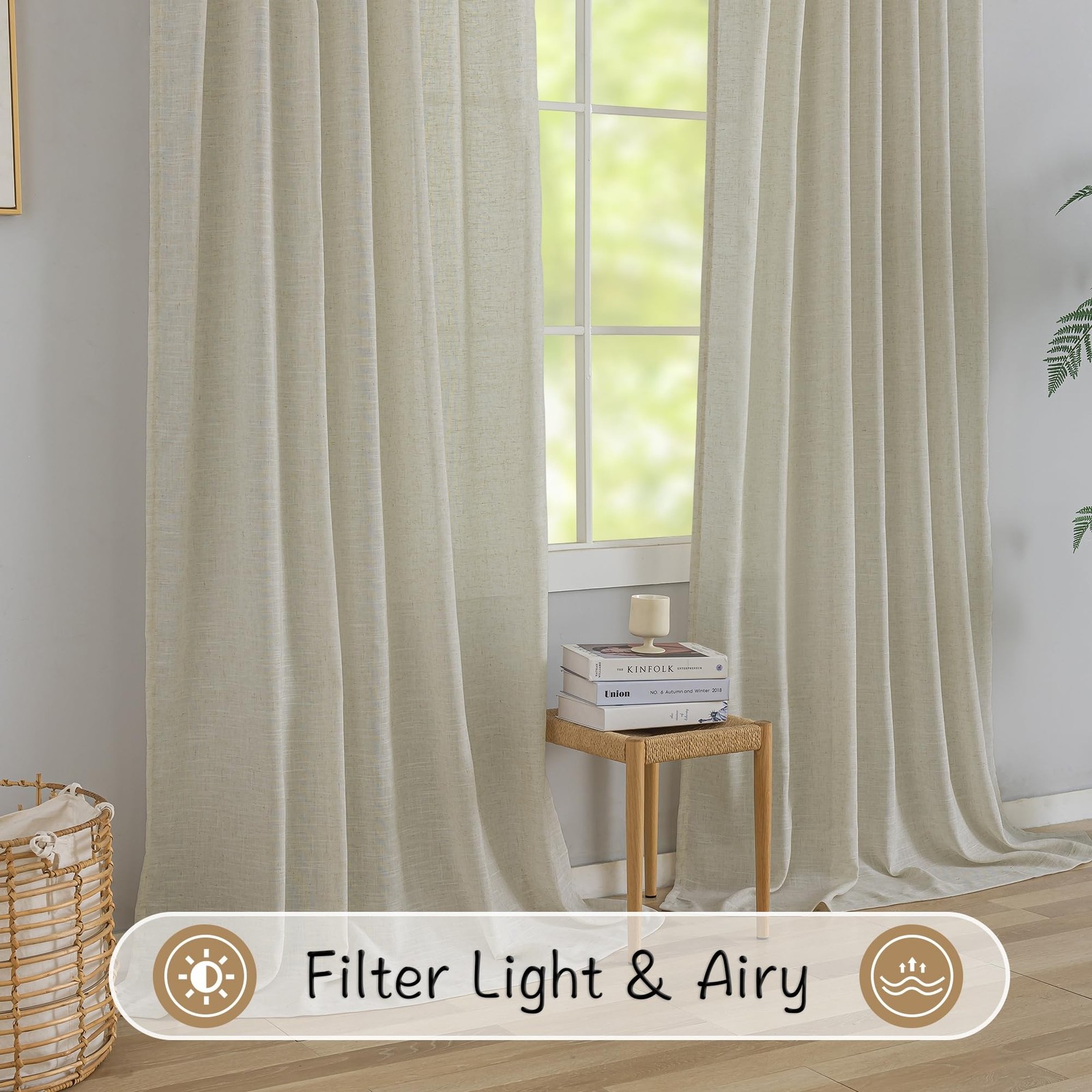 Beige Burlap Linen Textured Curtains & Drapes for Children’ Bedroom 63 Inch L…