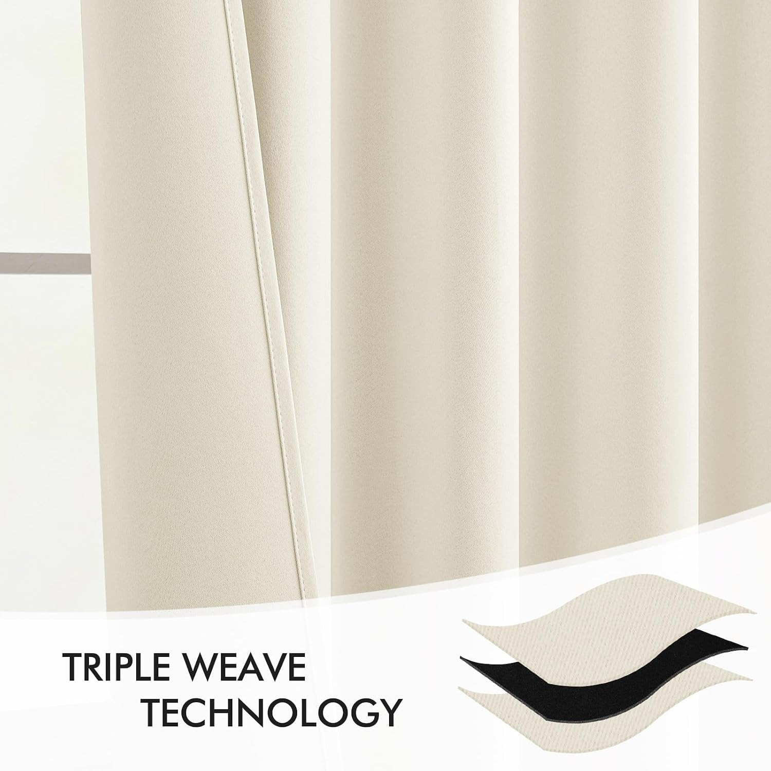 MIULEE Beige White Back Tab Blackout Curtains 63 Inch Length 2 Panels Set for Li