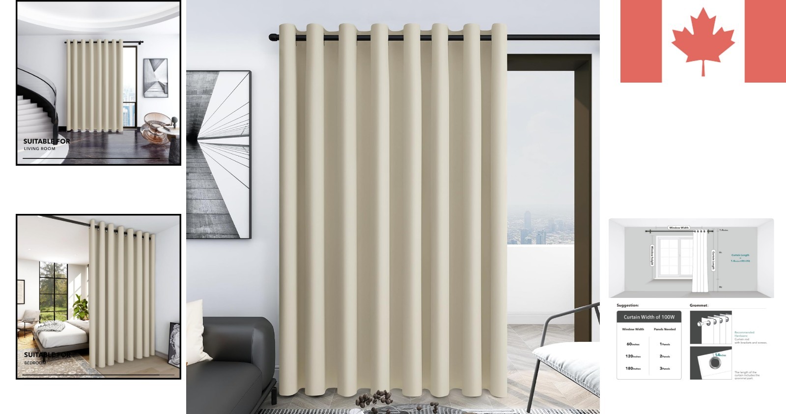 Noise-Reducing Light Beige Blackout Curtain – 100W x 84L for Ultimate Privacy