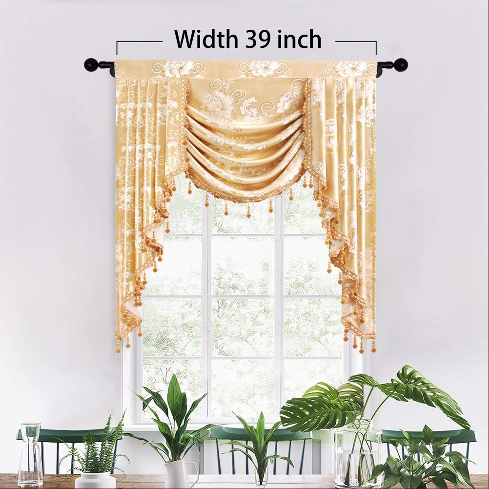 Elkca Jacquard Single Swag Waterfall Valance For Living Room Floral Curtain