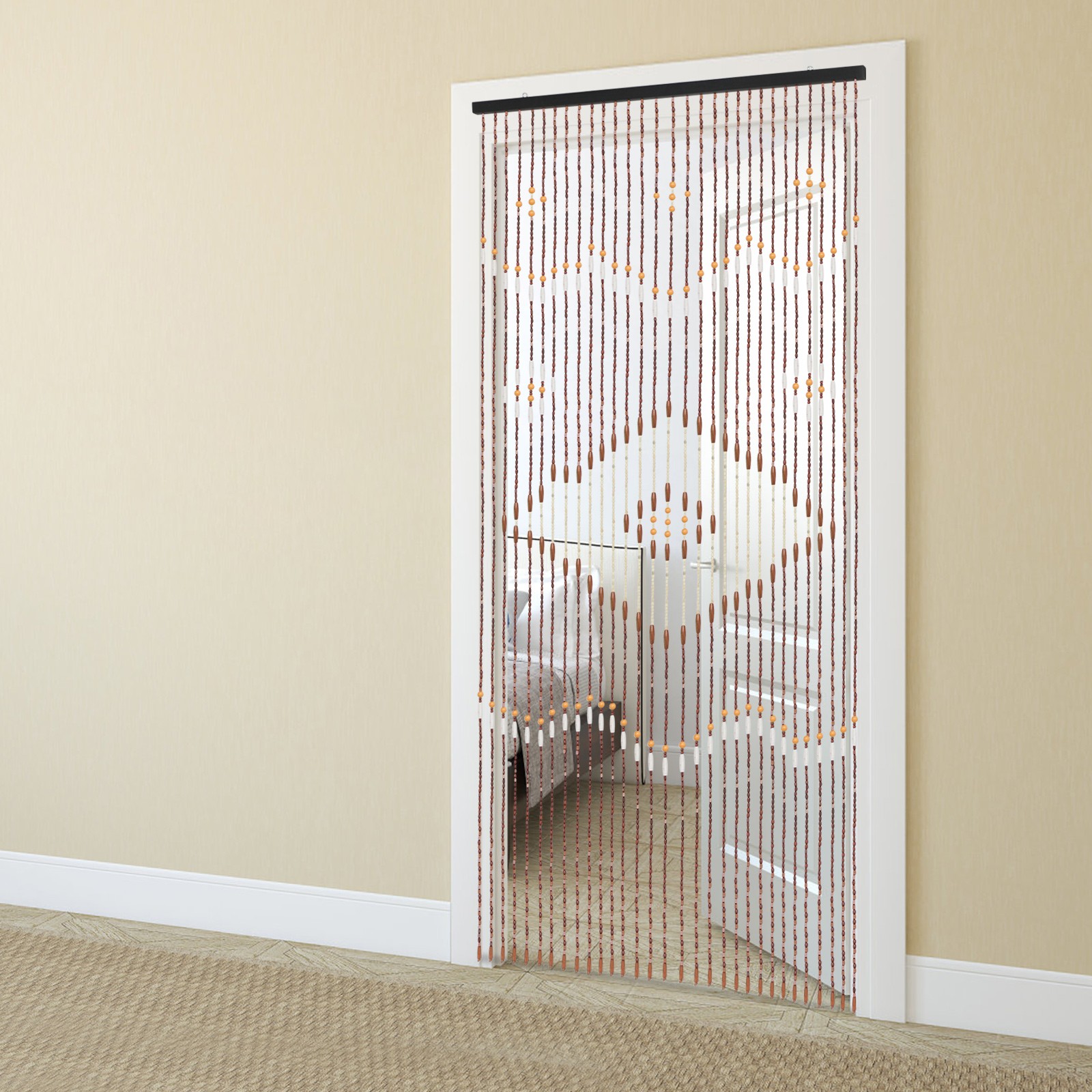 Door Curtain Boho Rustic Door Curtain for Doorway Bamboo Wood Rectangular