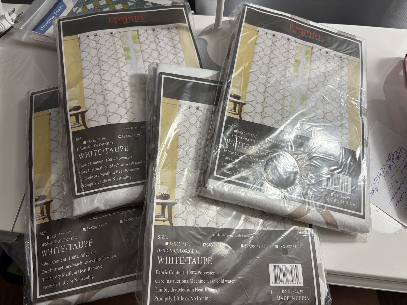 Empire Curtains 38″ x 84″ panels White/Taupe Bronze Grommets