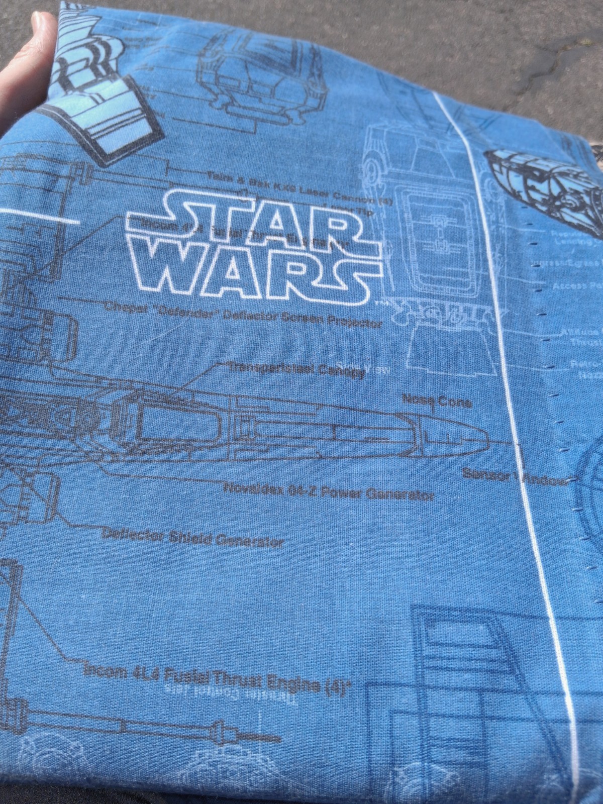 1997 Star Wars 2 Valance + 4 Panel Curtains Blue blueprint Millennium Falcon