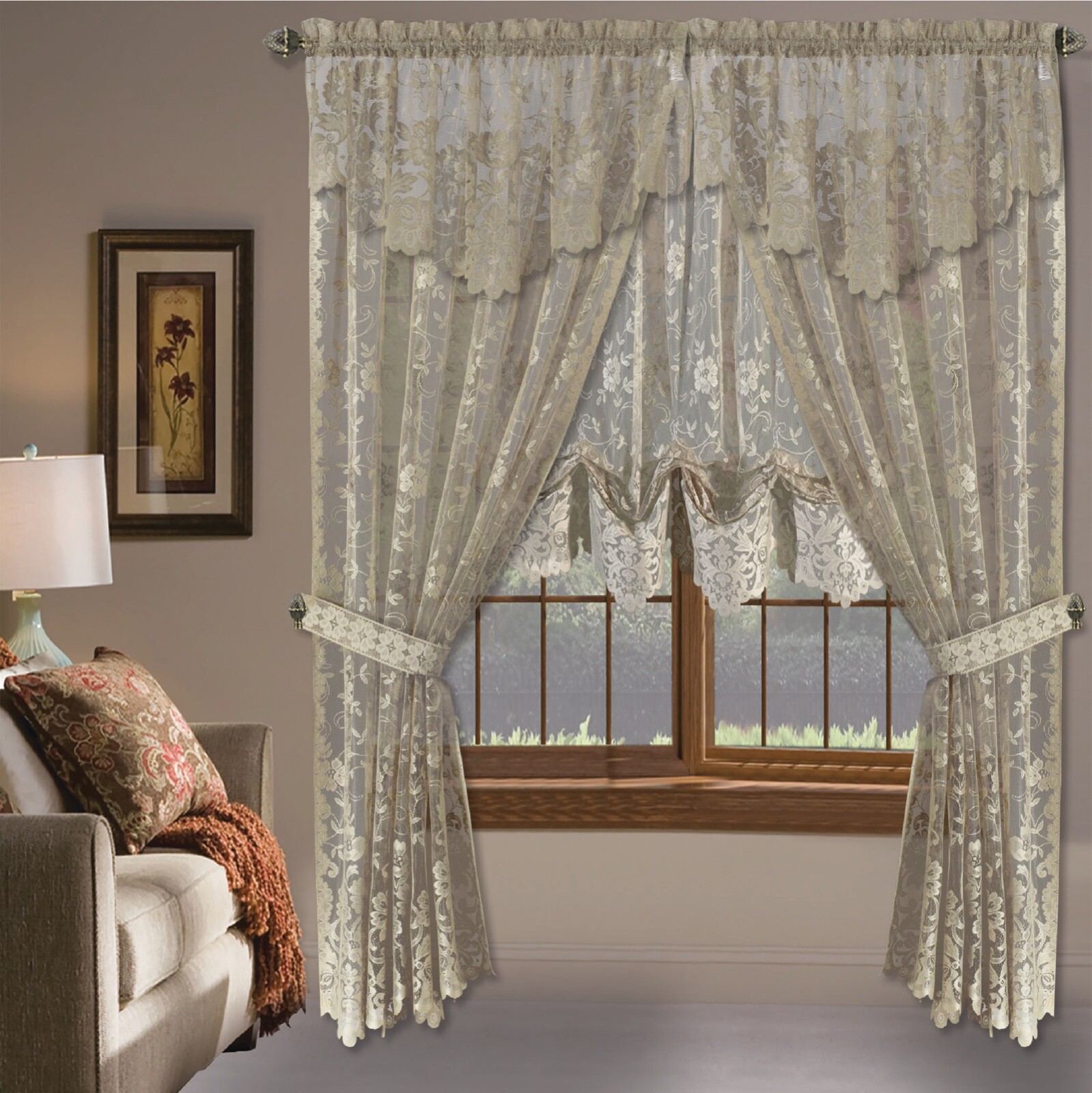 Shabby Chic Floral Lace Window Curtain Panels/Balloon Curtains Separate Valances