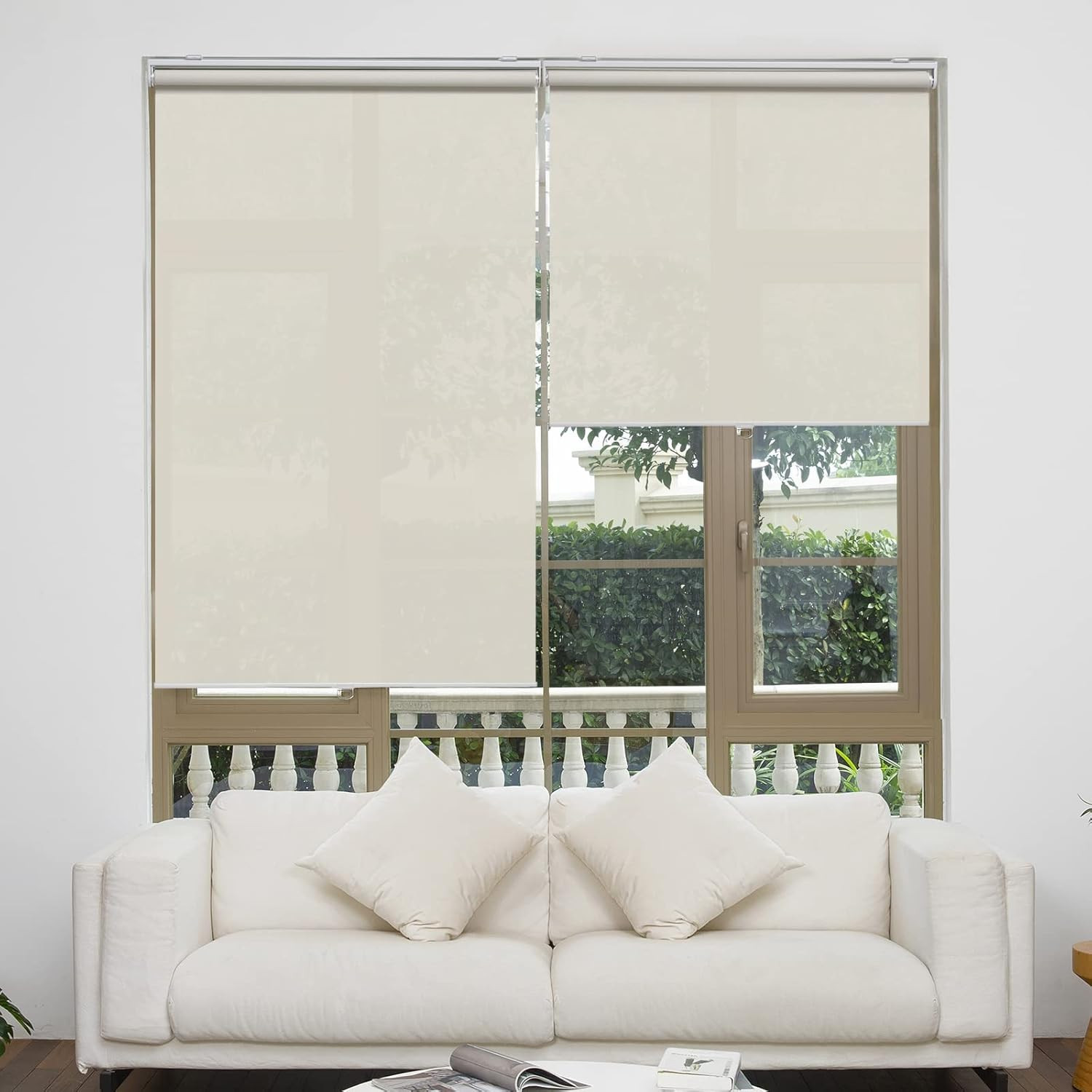 Cordless Light Filtering Roller Shades 46″ W X 72″ H Beige