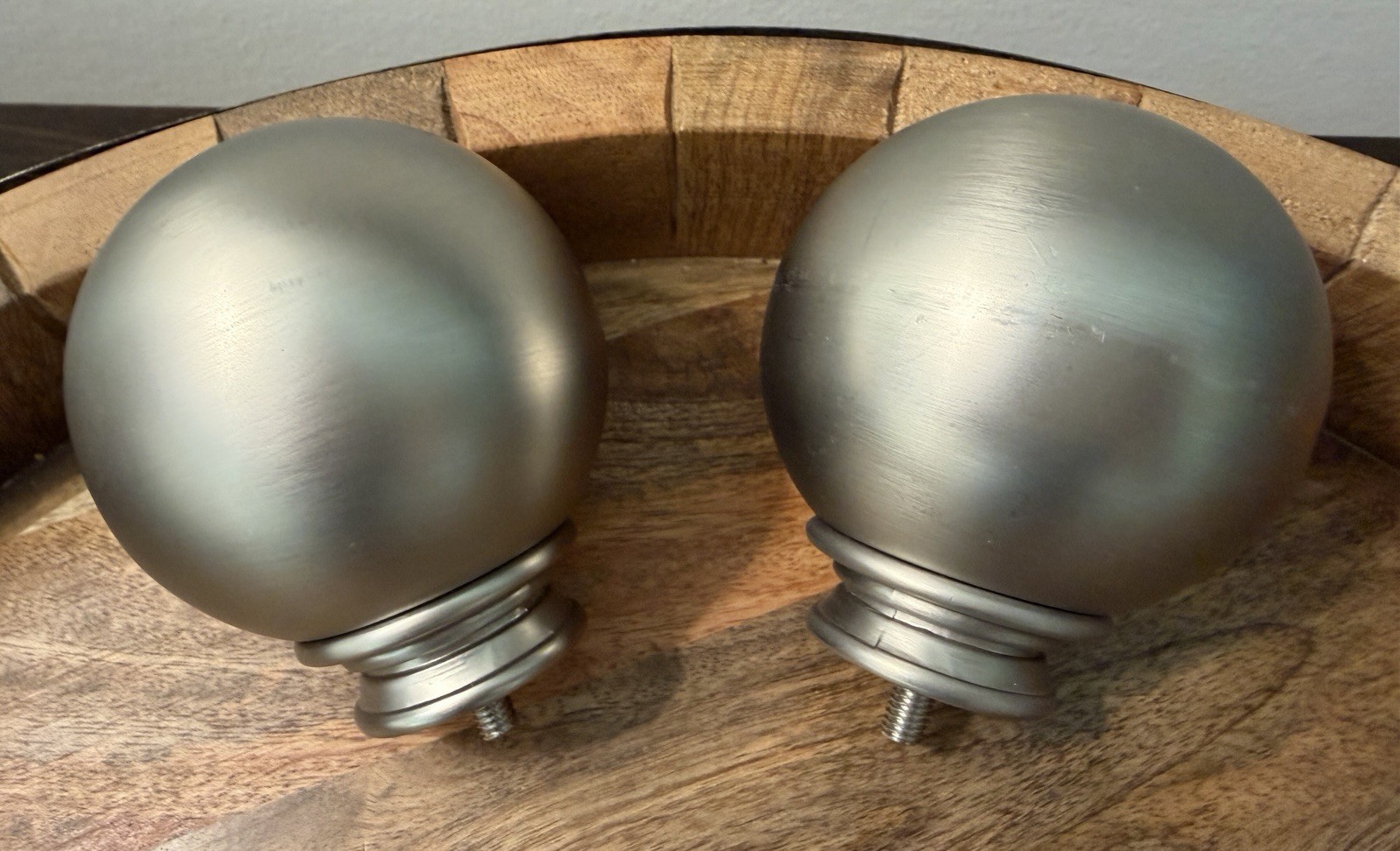 Set/2 POTTERY BARN Large Ball Finials 1.25” Diameter Pewter NEW OPEN BOX PB