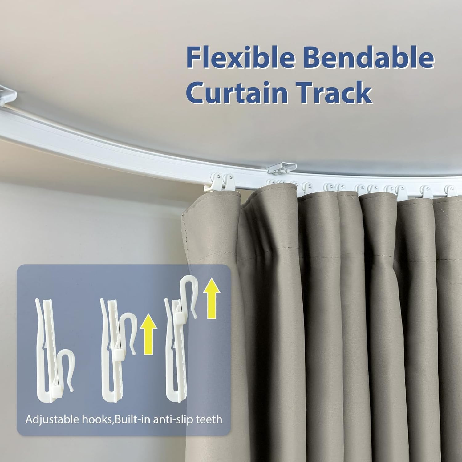 Extra Wide Blackout Curtain Track Set with Light Grey Drape for Privacy