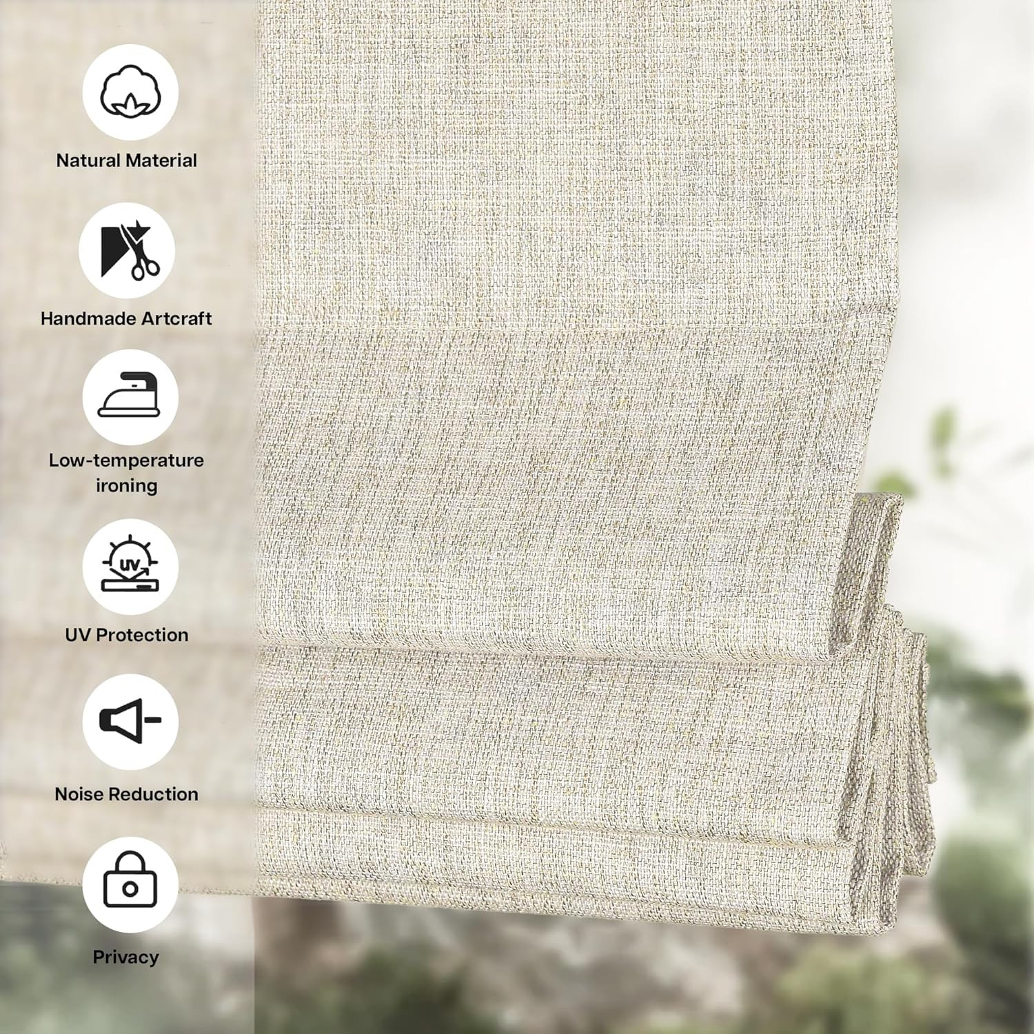 LazBlinds Cordless Roman Shades – No Drill Easy Install Window Blinds 34” X 64”