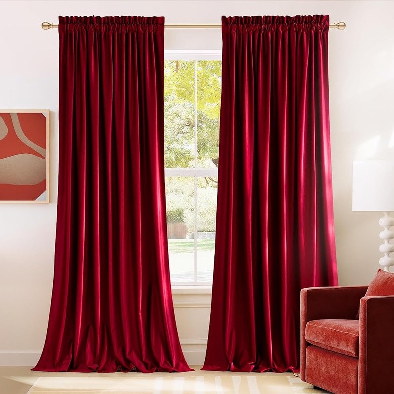 Velvet Blackout Curtains Adjustable Length Sound Dampening Light Blocking Panels