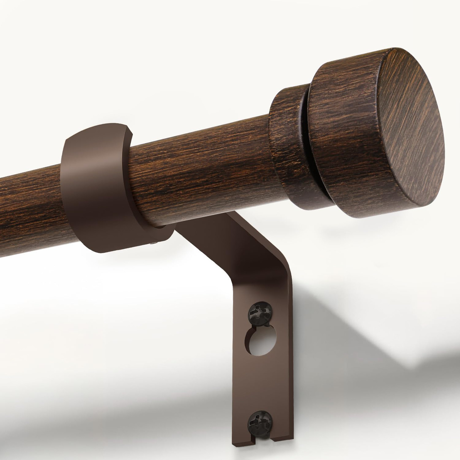 Deep Walnut Wood Curtain Rods 28 to 48 Inches Adjustable Heavy Duty Window