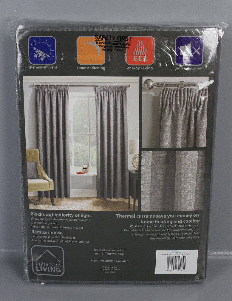 Enhanced Living Set Curtains 117x137cm Curling Ribbon Matrix R/M Grey Grey W30-RM