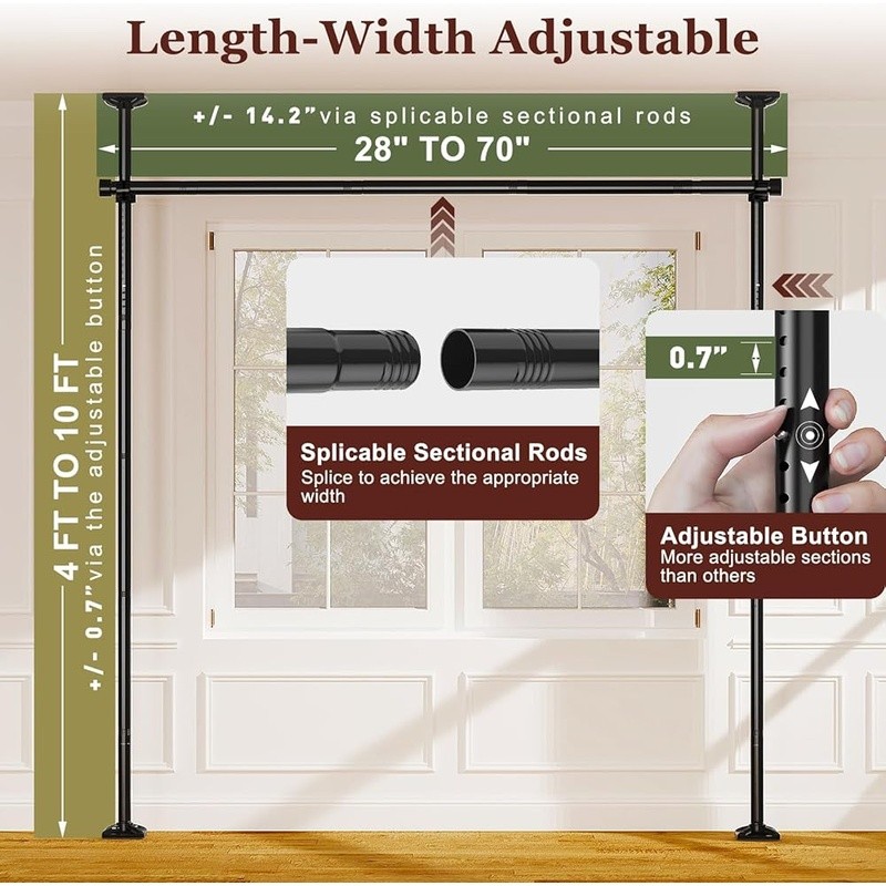 Adjustable Tension Mounted Room Divider Privacy Curtain Rod Easy Install New
