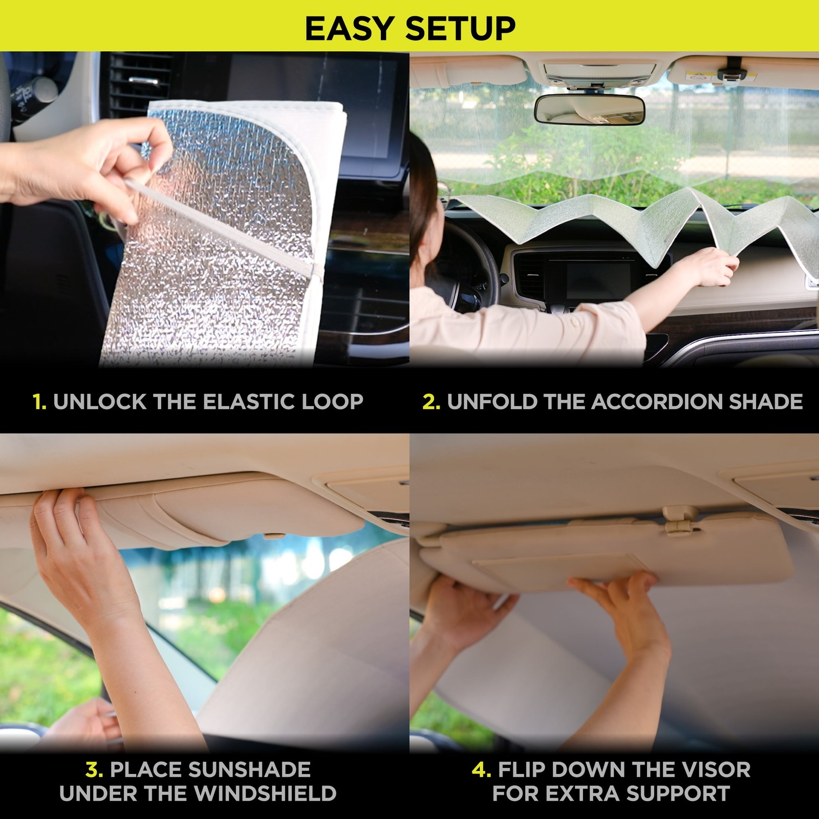 Auto Drive Lightweight Silver Accordion Sunshade 1 Pack,63″ x 28.5″