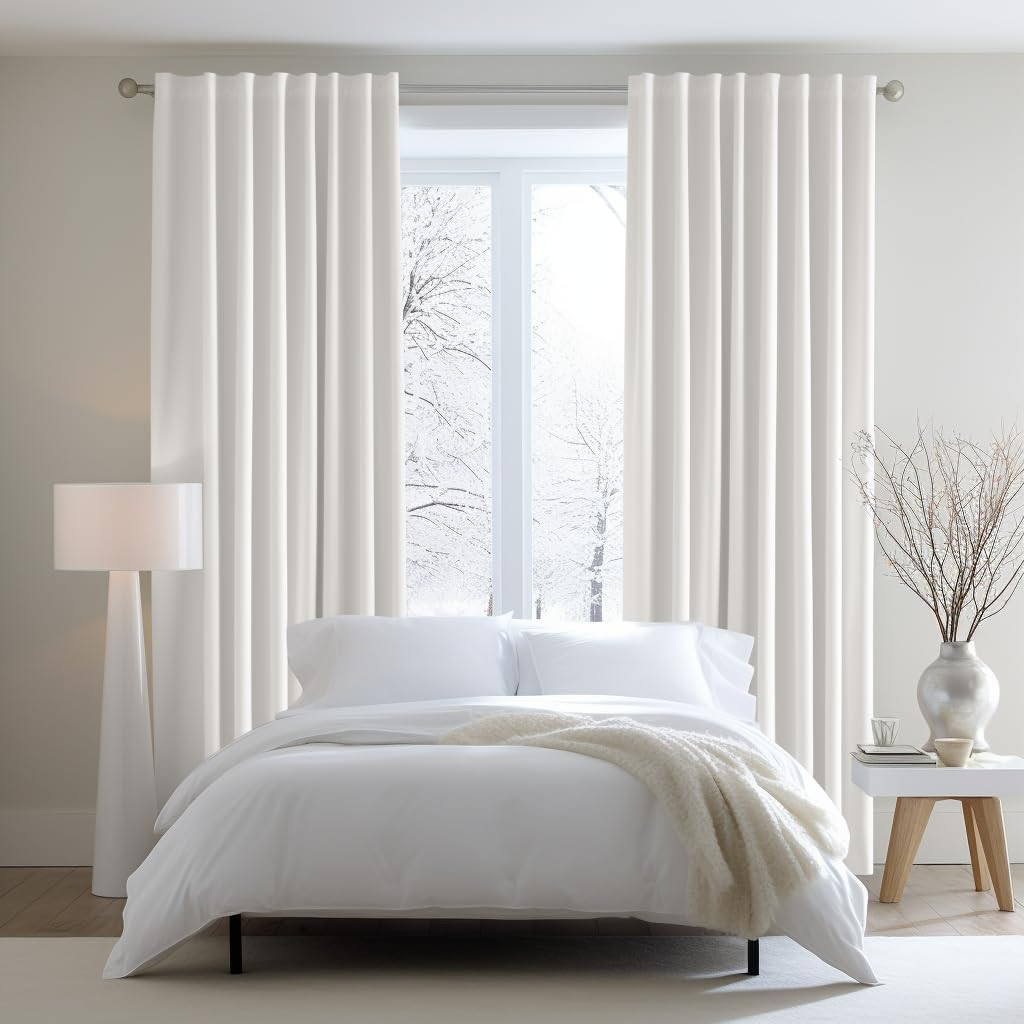 White Curtain Window Panel Drapes – Set of 2 – Thick Cotton Duck F
