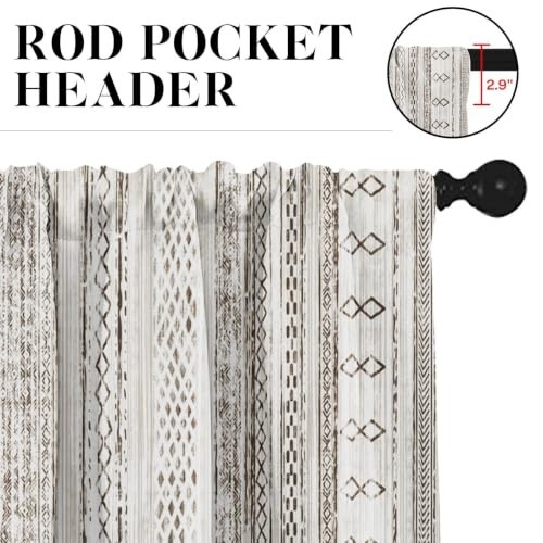 Boho Aztec Geometric Striped Beige Curtain Valance Tier Set 36 Inch 3 Piece