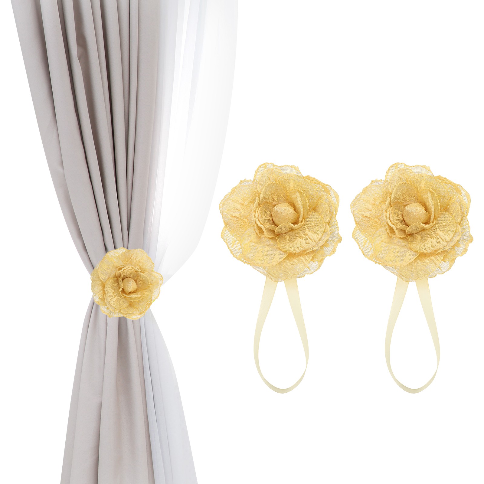 Flower Magnetic Curtain Tie Backs, 1 Pair Drapery Holdbacks for Home, Orange