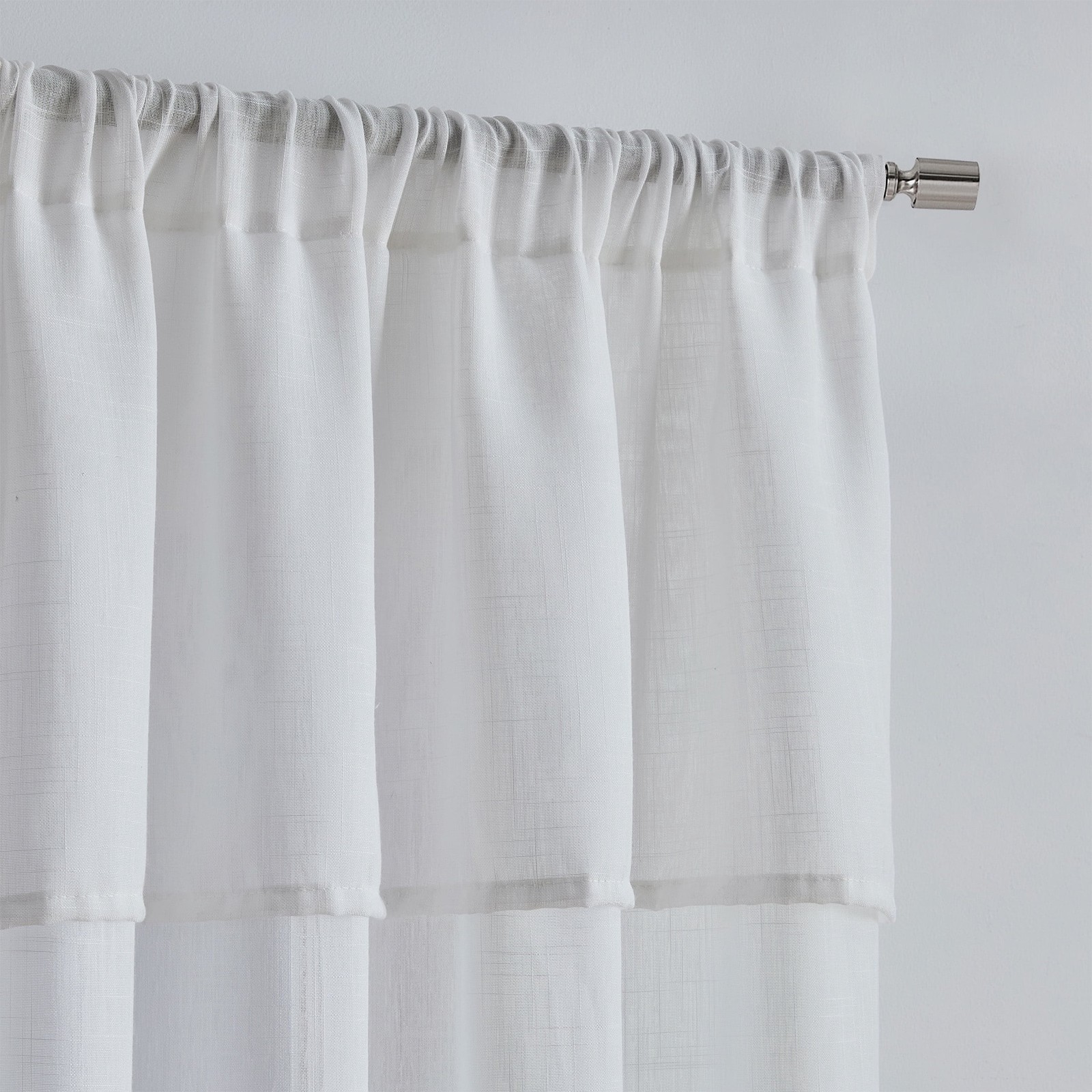 Sheer Curtain Panel Pair W/ Attached Valance Set of 2 White 37″W x 84″L