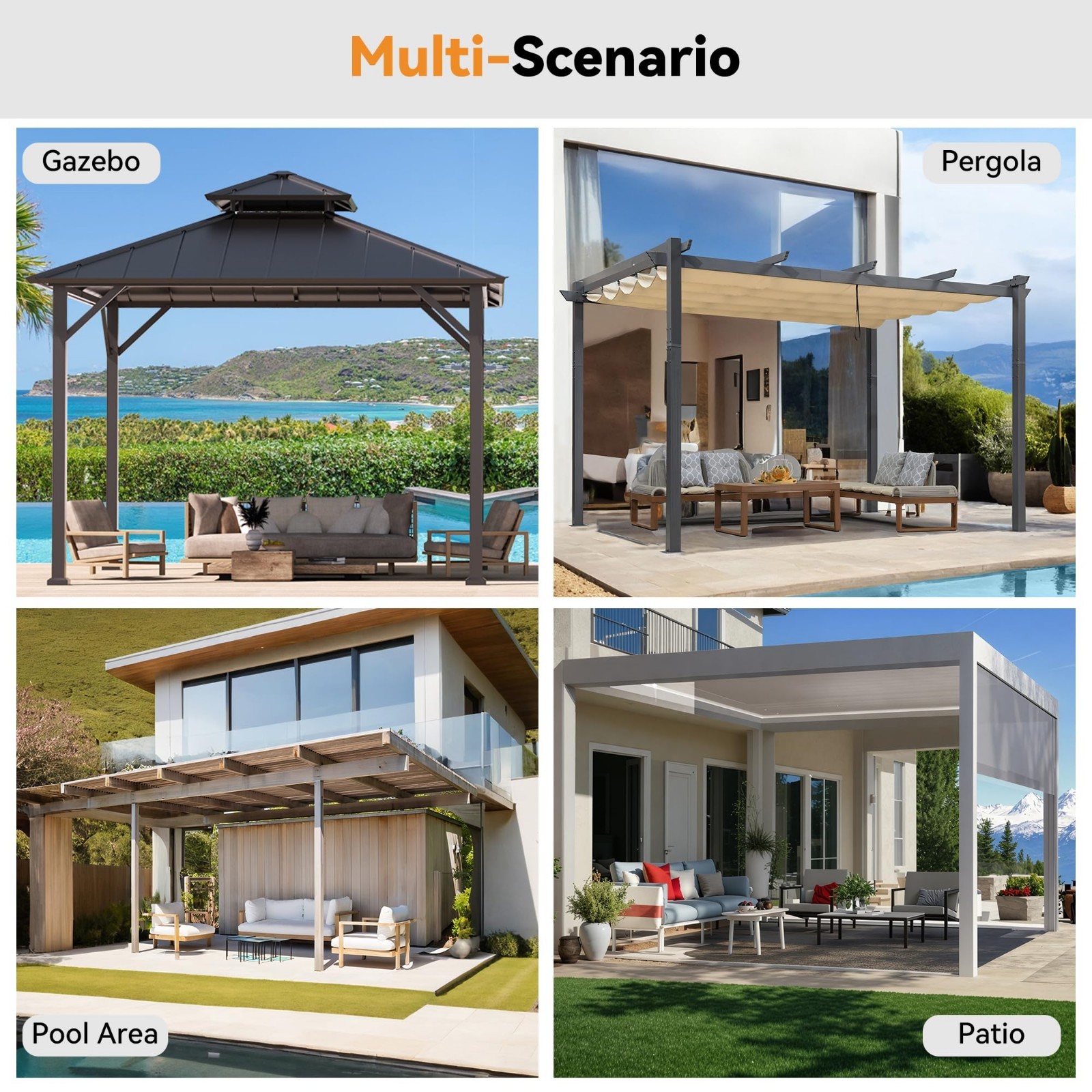 Universal 4-Panel Gazebo Curtain Replacement 8′ x 8′, Outdoor Privacy Sidewalls