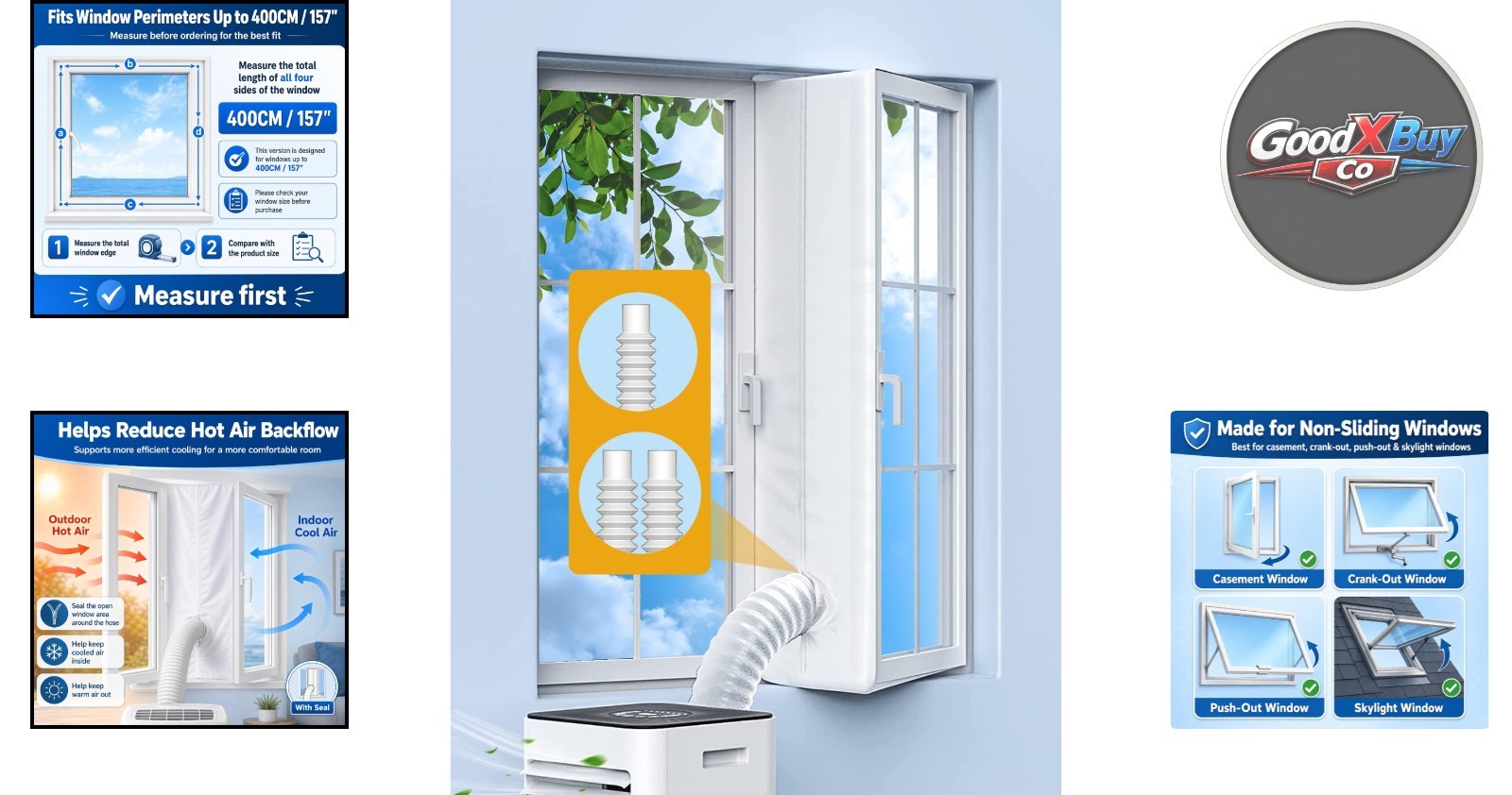 Adjustable Portable AC Window Seal Kit for Casement, Skylight Windows 157″