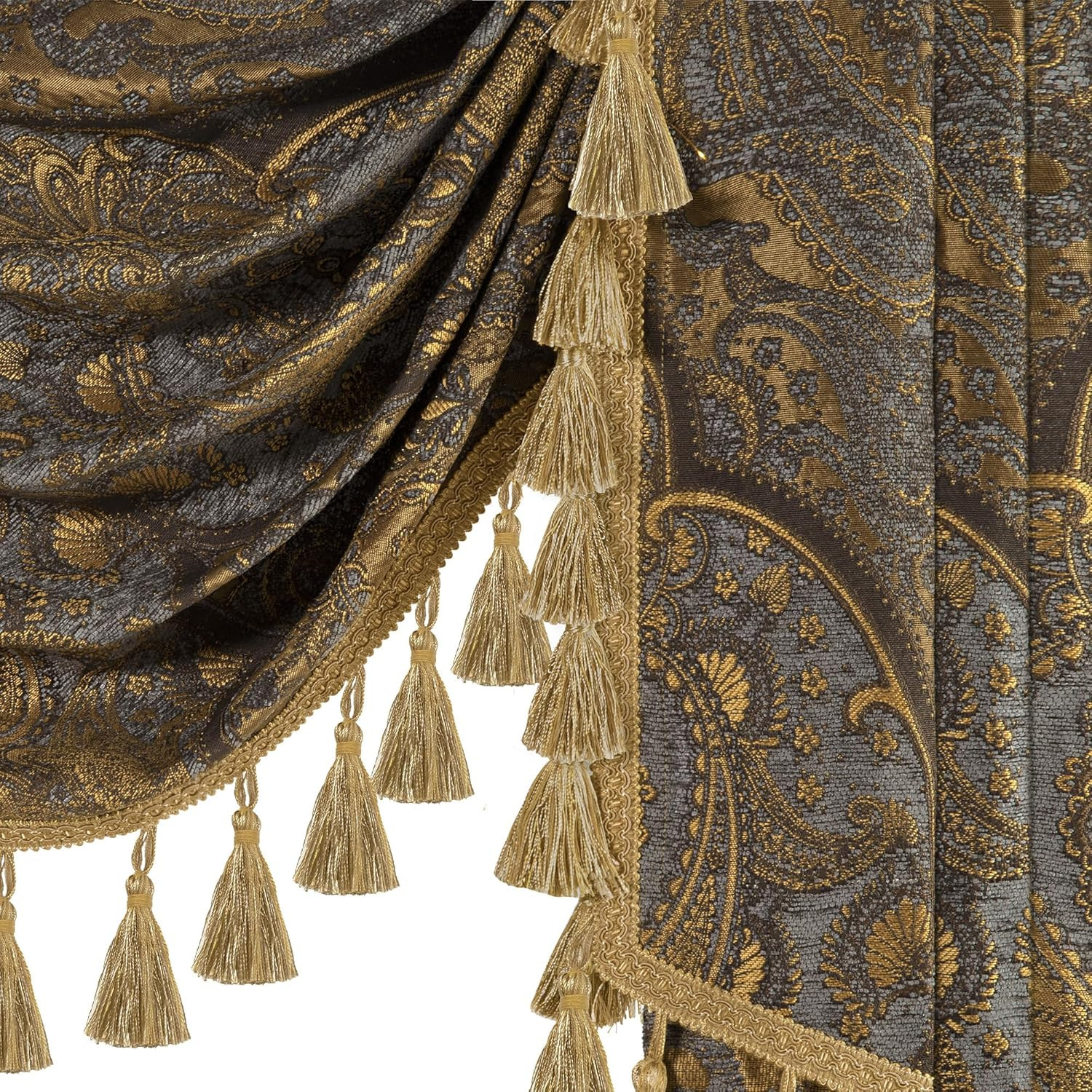 Luxury Jacquard Waterfall Valance for Living Room, Classic Antique Swag Window V
