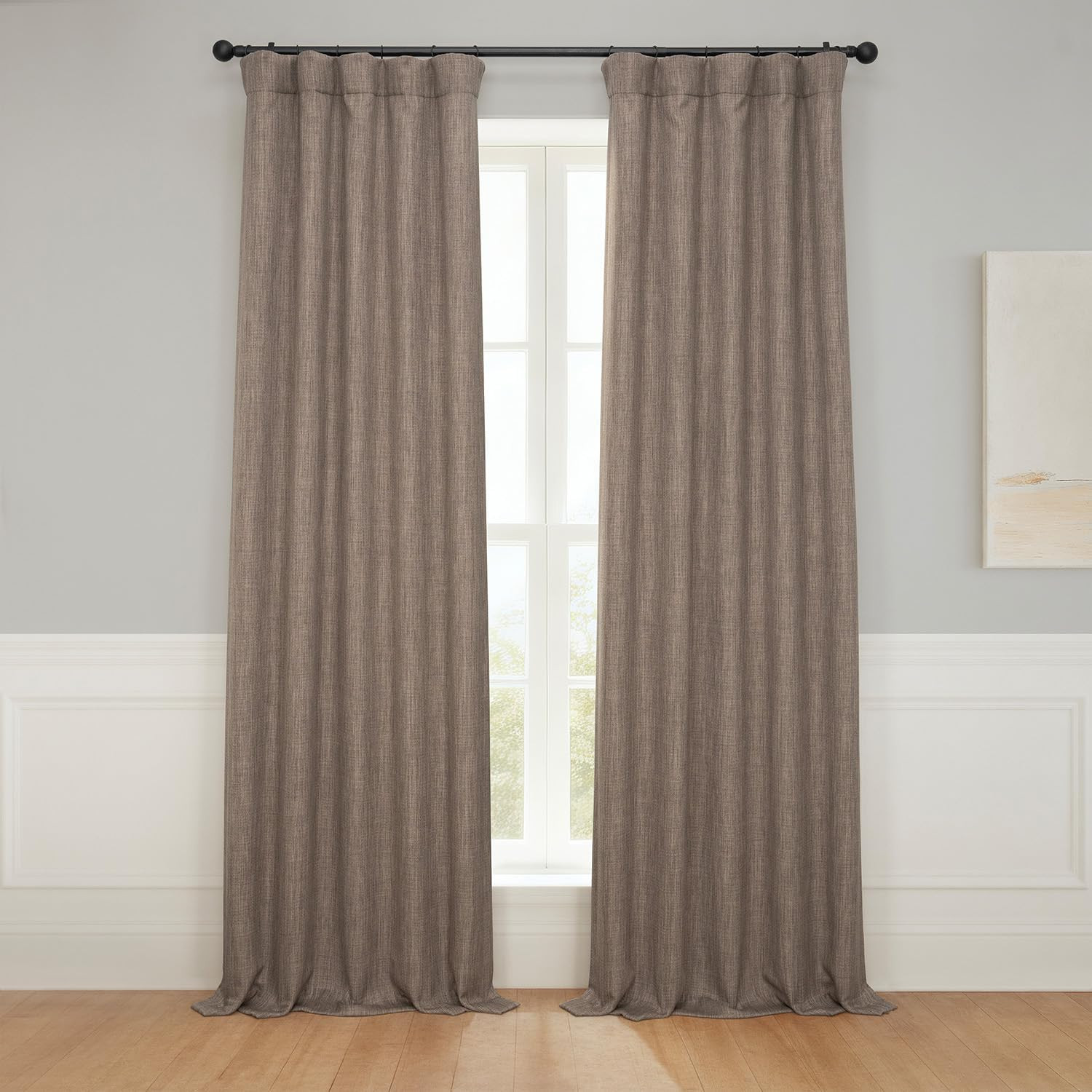 – Faux Linen Curtains for Living Room (1 Panel) – 50W X 96L – Textured Room Dark