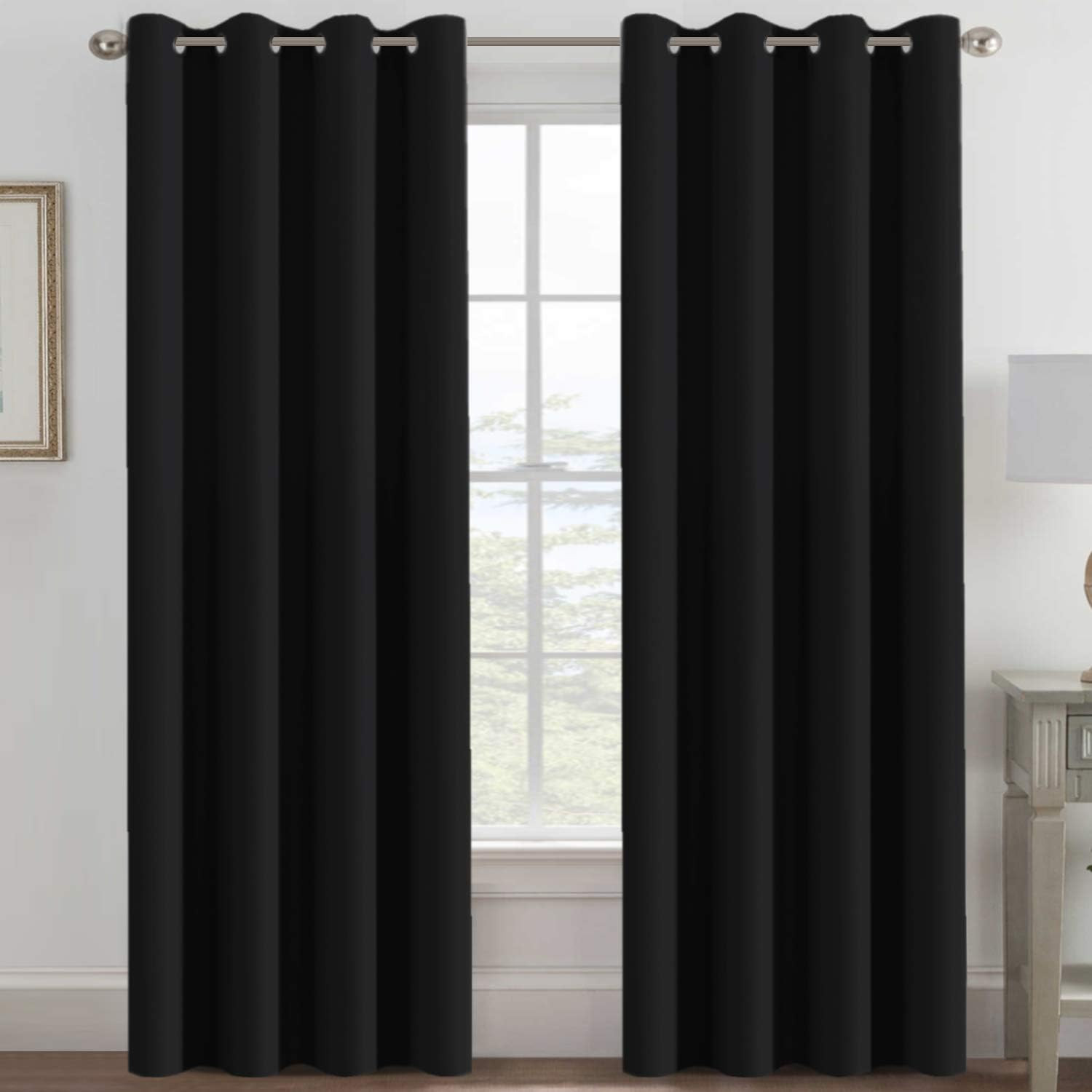 Blackout Curtains 96 inch Thermal Insulated Grommet 1 Panel Jet Black