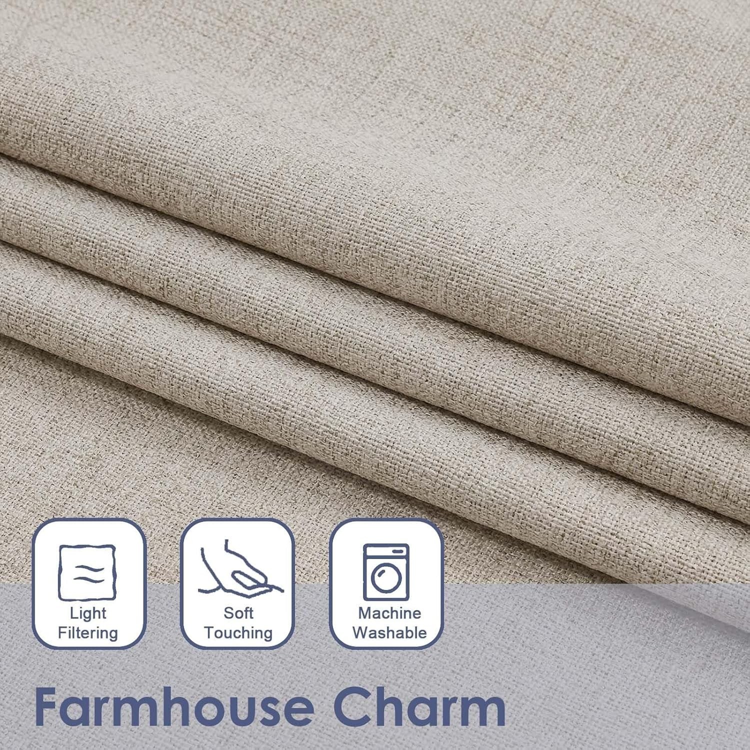 Boho Lace Kitchen Curtains 24 Inch Length – Light Filtering Faux Linen Vintag…