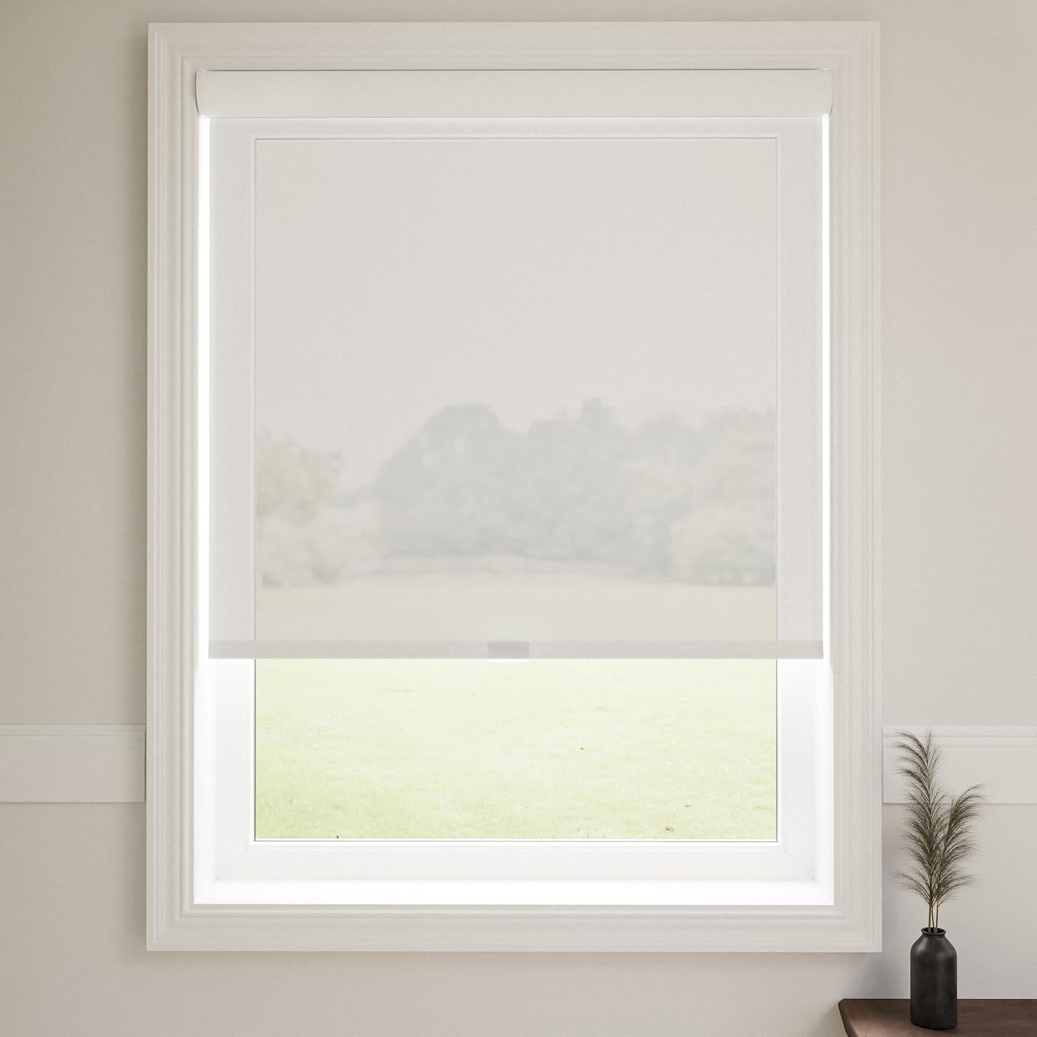 Cordless Solar Shades for Windows – 32″ W x 72″ L – Easy Install, White