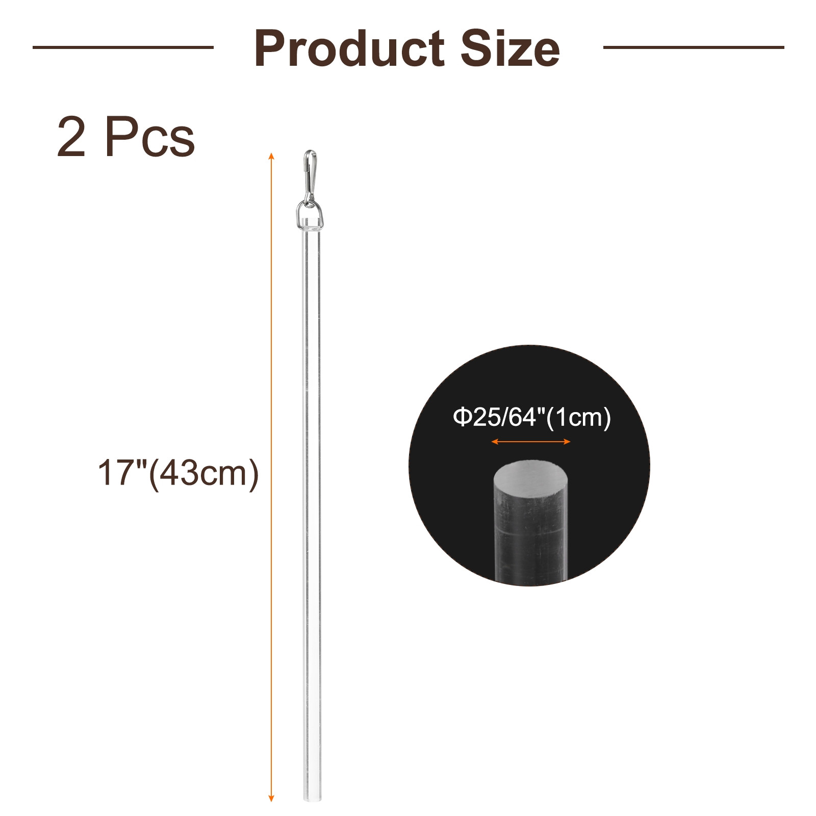 2Pcs 17″Clear Curtain Pull Rod Acrylic Blind Wand Replacement Part