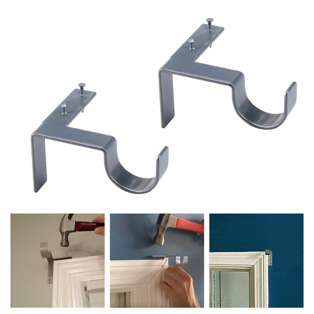 2-6pc Curtain Pole Brackets No Drill Curtain Rod Holder Into Wooden Window Frame