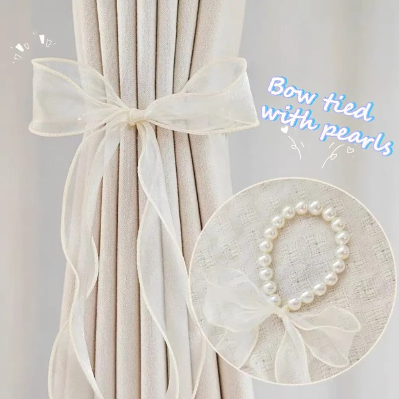 1pc Art Deco Style Plastic Curtain Tiebacks with Bow and Pearl Accents
