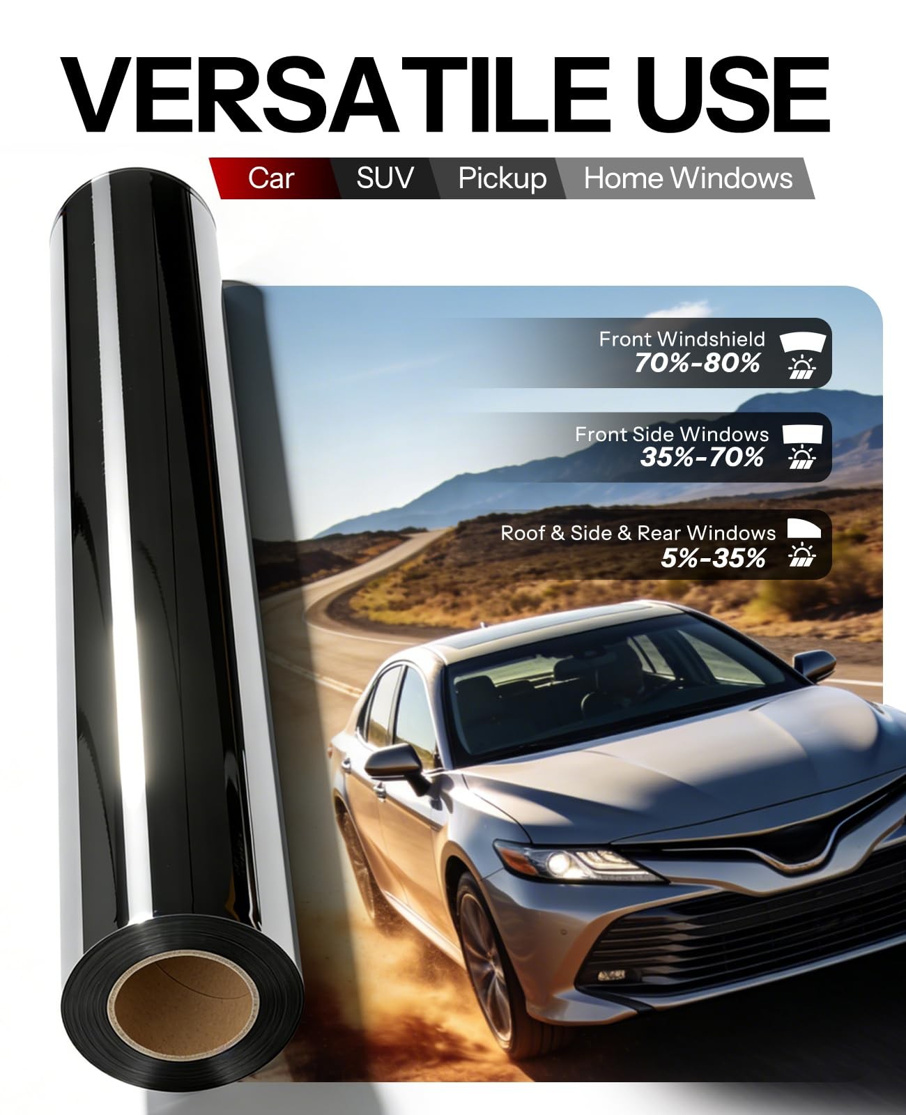 5% Window Tint Car with 5 Percent VLT 20 in x 20 Ft Privacy Ceramic Window Tint