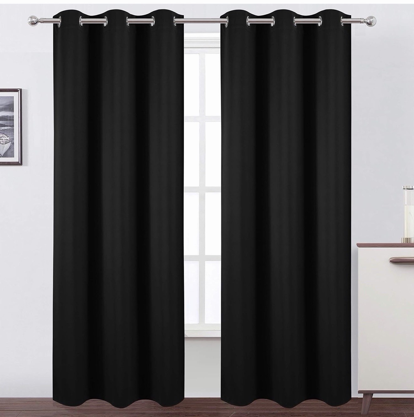 LEMOMO Black Thermal Blackout Curtains, 38 x 84 Inch, Set of 2 Panels