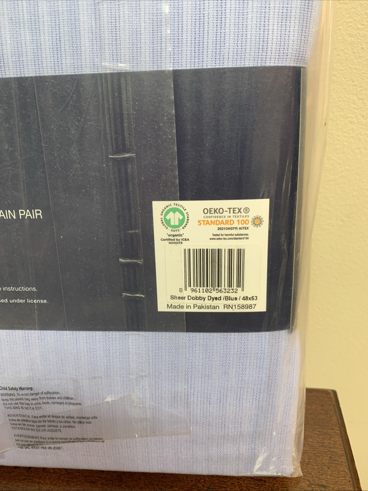 Gap Home 48 x 63 Organic Cotton Window Curtain Pair Sheery Dobby Dyed Blue