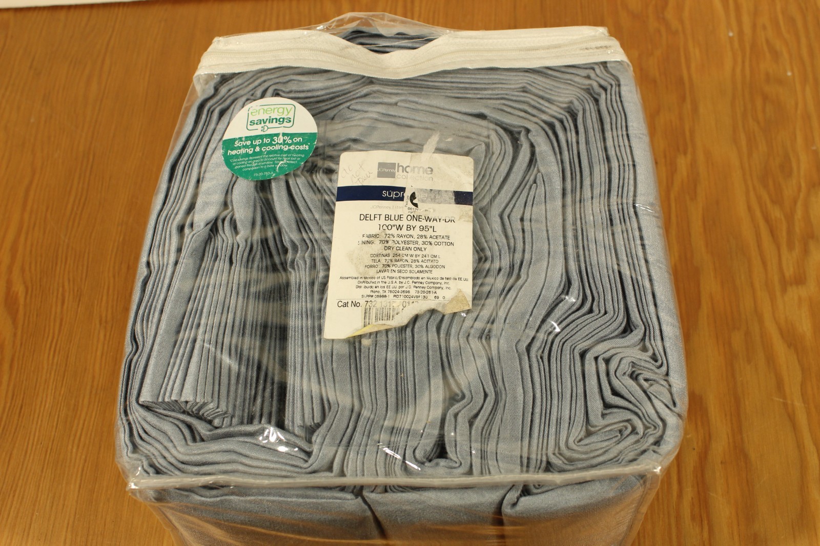 VTG J C PENNEY DELFT BLUE PINCH PLEAT DRAPE, (100″W x 95L”) LINED, NEW ~RAYON
