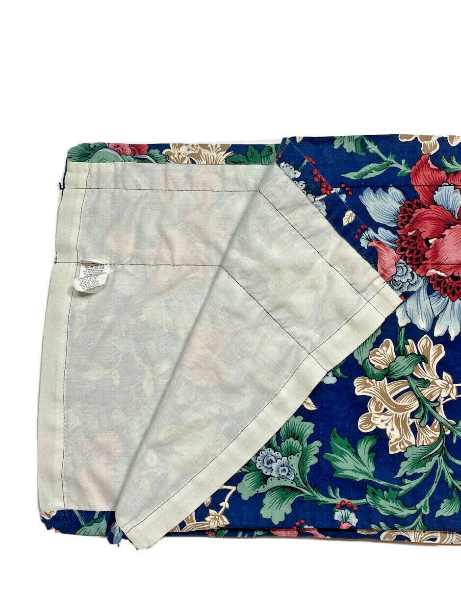 Vintage 80s Floral Dark Pattern Valance Curtain Cotton Navy Blue Print Lined